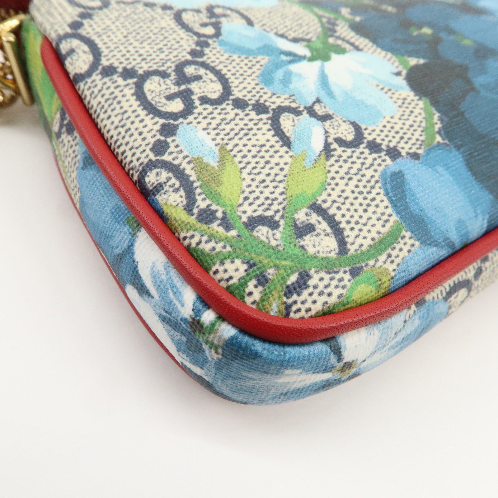 GUCCI GG Supreme GG Blooms Cosmetic Pouch Hand Bag Blue Red 429766