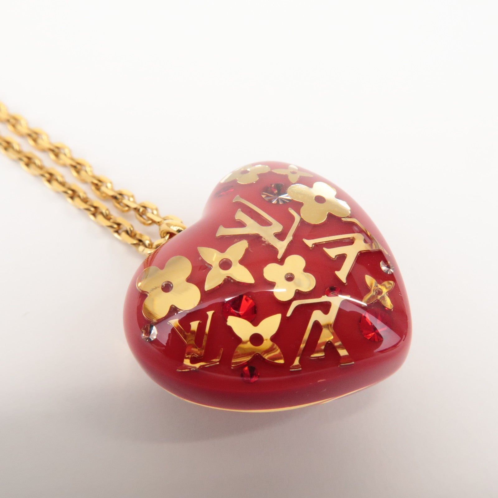 Louis Vuitton Pendentif Coeur Inclusion Necklace Gold Red M66087