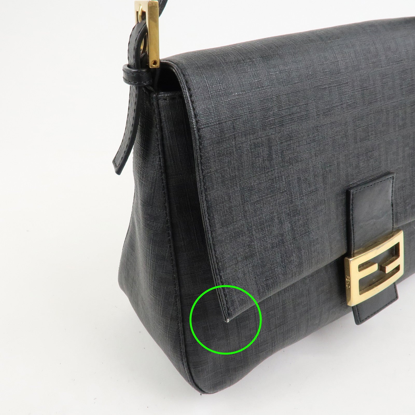 FENDI Mamma Baguette Zucchino PVC Leather Shoulder Bag Hand Bag Black 8BR001