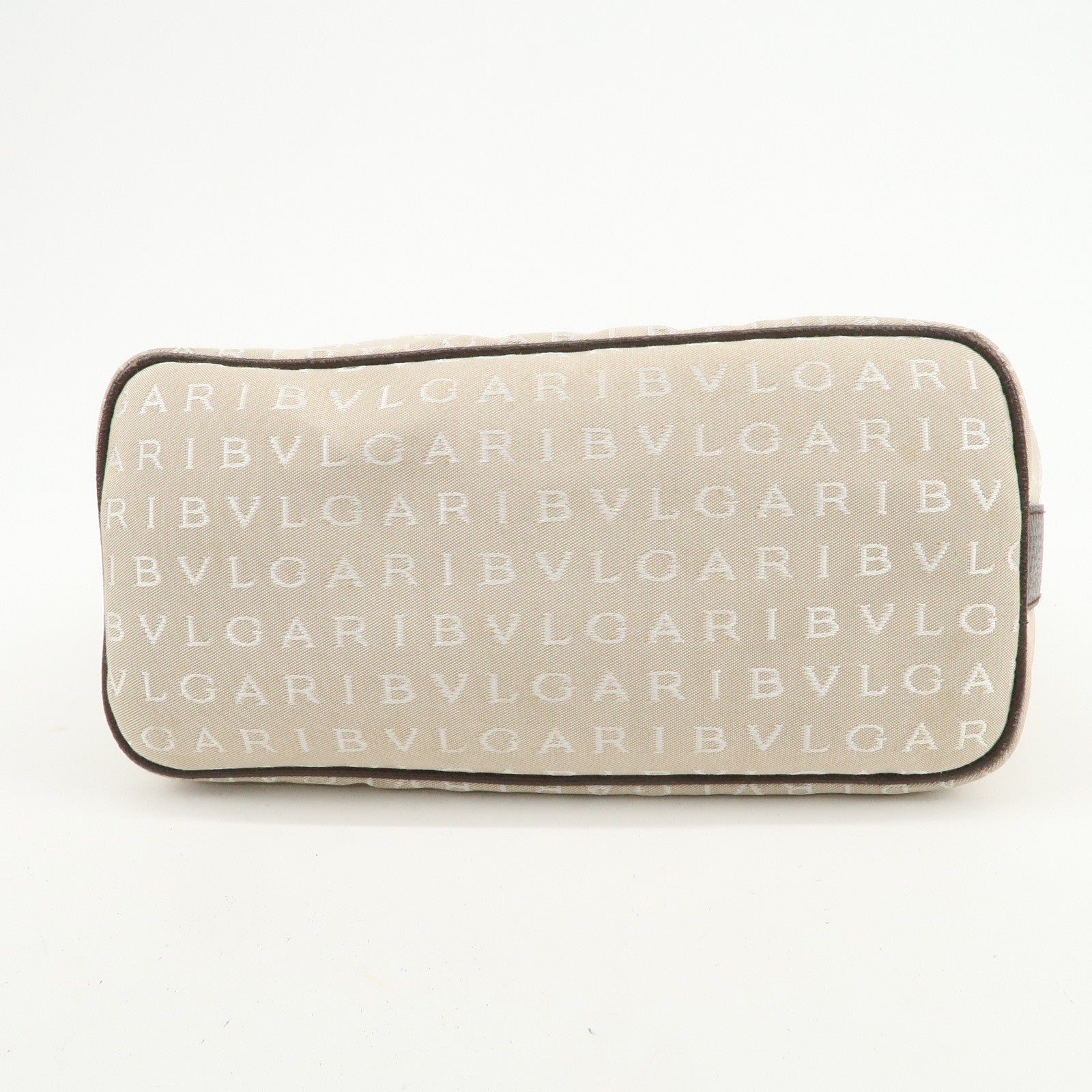 BVLGARI Logomania Canvas Leather Shoulder Bag Hand Bag Beige Brown