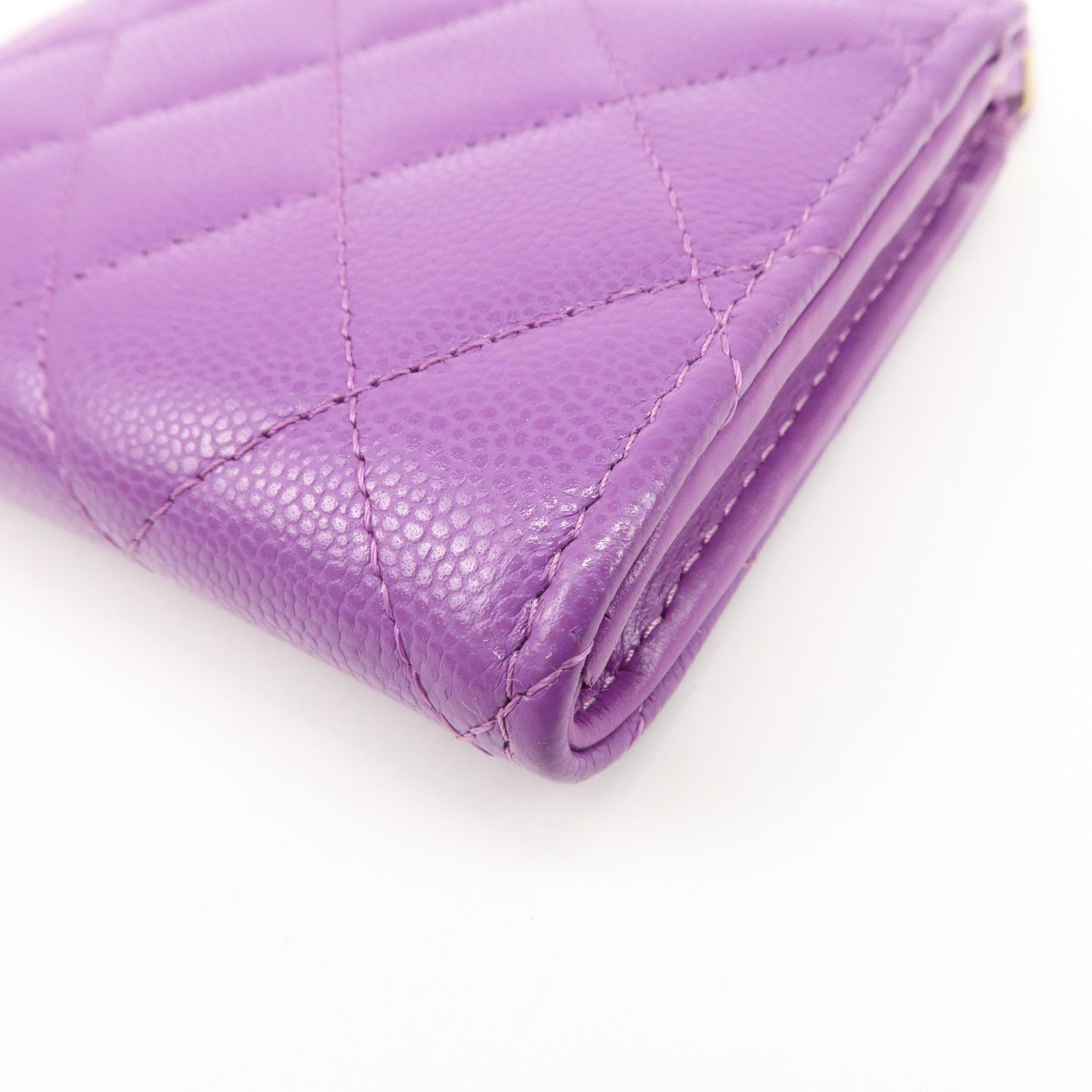 CHANEL Matelasse COCO Mark Caviar Skin Round Zippy Coin Purse Purple Used