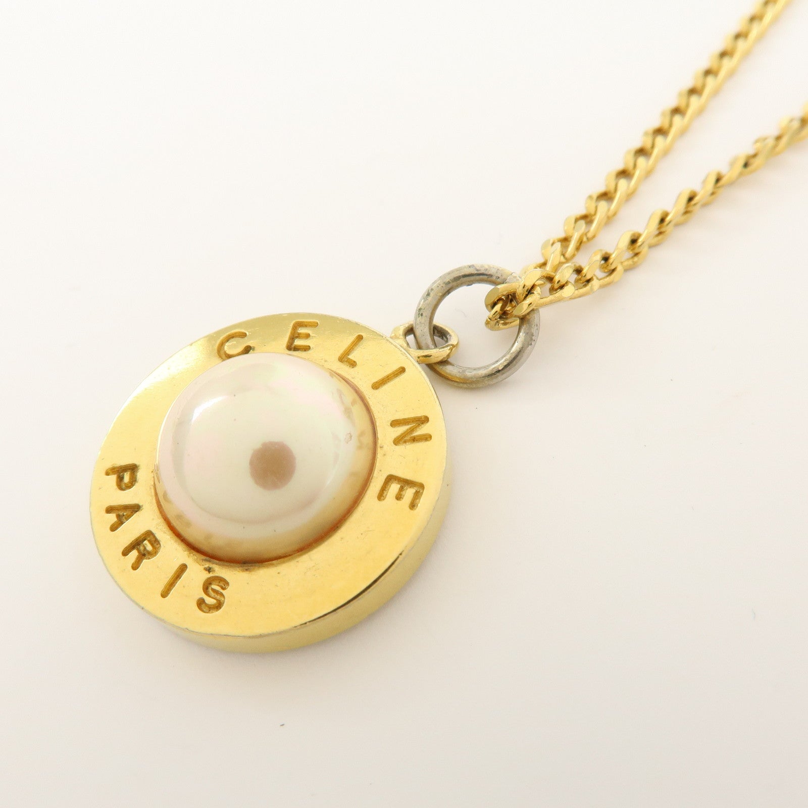 CELINE Gold Plated Imitation Pearl Necklace Gold