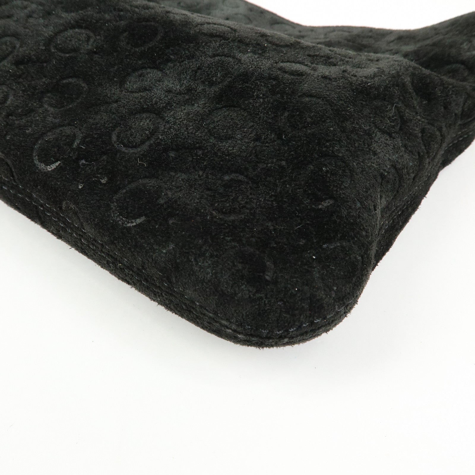 CELINE C Macadam Suede Leather Shoulder Bag Black Brown