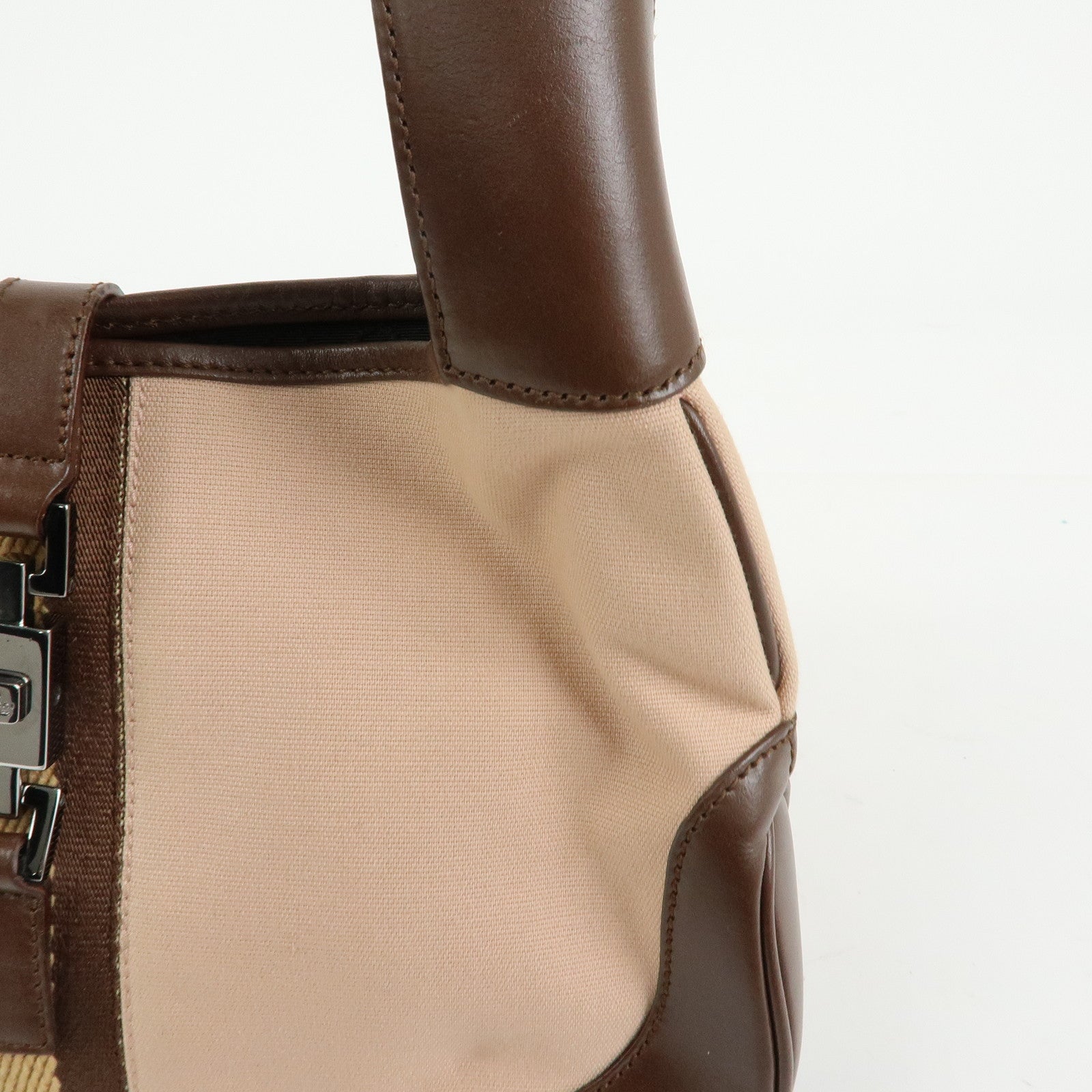 GUCCI Jackie Canvas Leather Shoulder Bag Pink Brown 001・3785