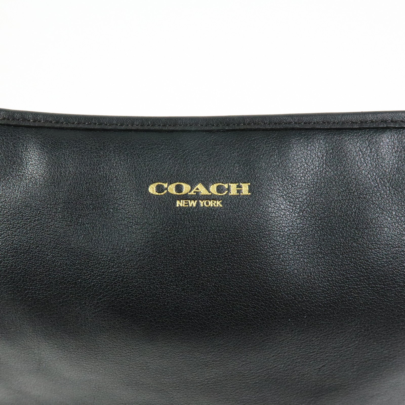COACH Leather Shoulder Bag Tassel Charm Black Beige