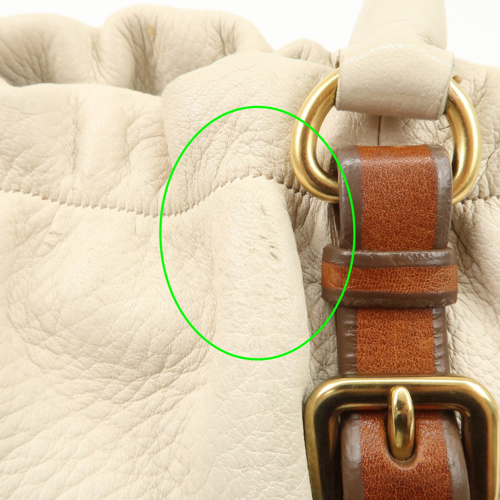 PRADA Leather 2Way Bag Tote Bag Brown White BN1773 Used