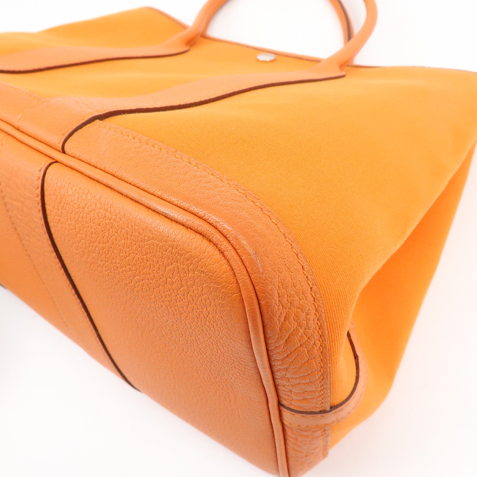 HERMES Garden Party PM Toile Officier Leather □Q Stamped Tote Bag