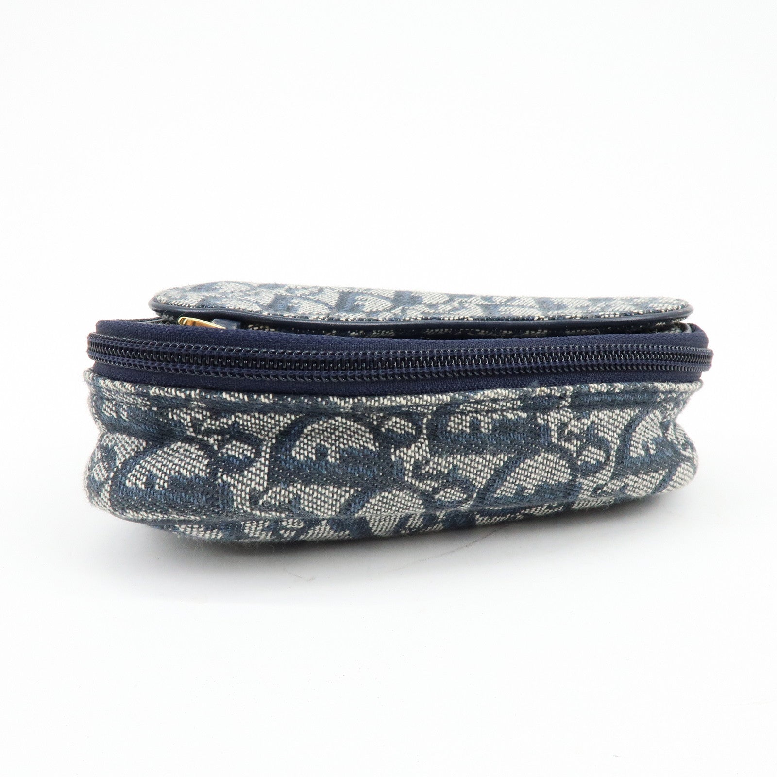 Christian Dior Trotter Jacquard Canvas Leather Cosmetic Pouch Navy