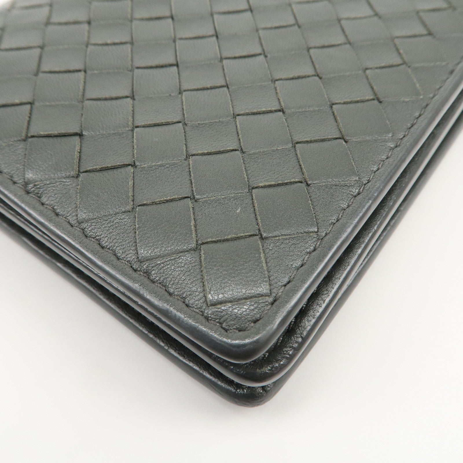 BOTTEGA VENETA Intrecciato Leather Chain Long Wallet Gray