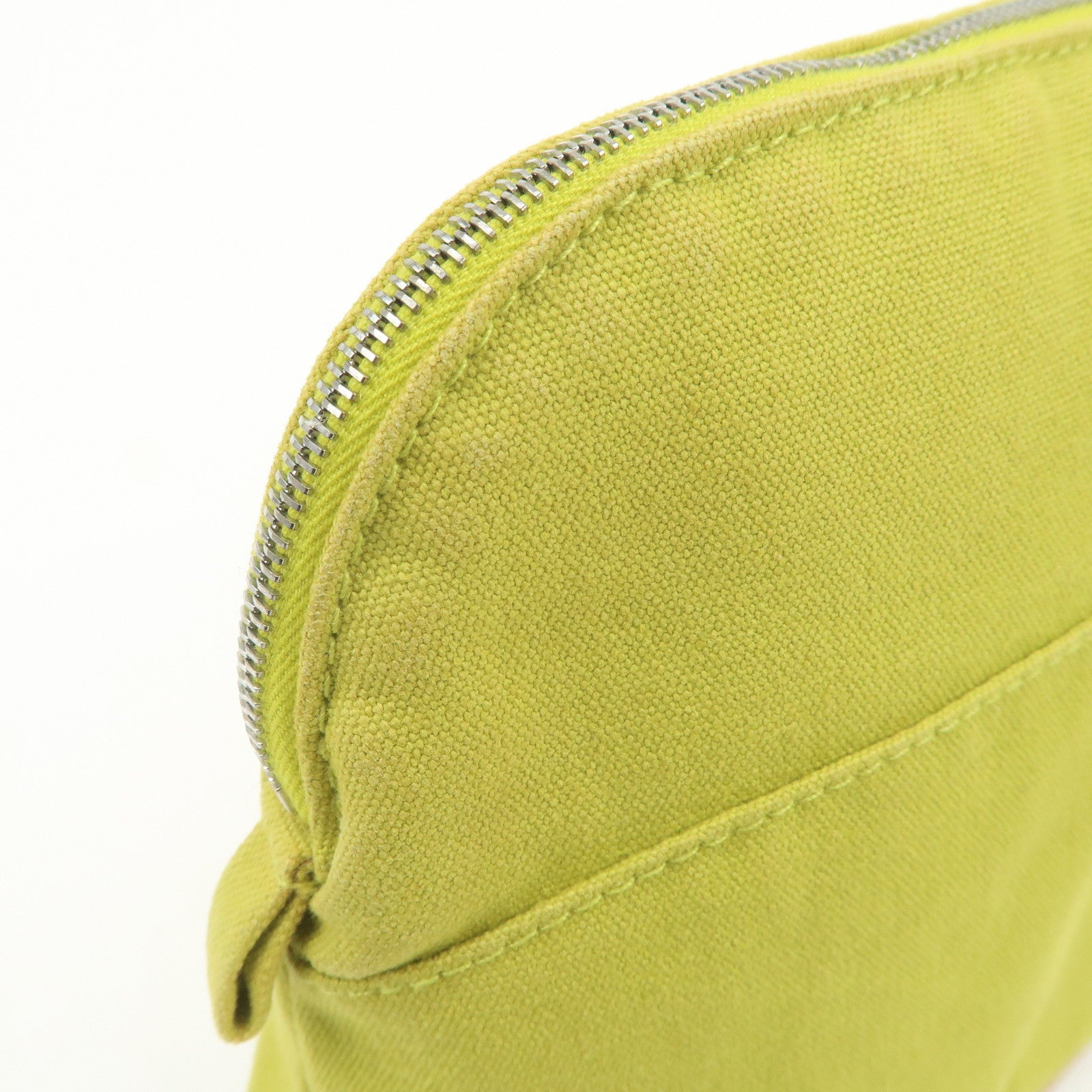 HERMES Bolide Pouch MM Canvas Leather Cosmetic Pouch Light Green