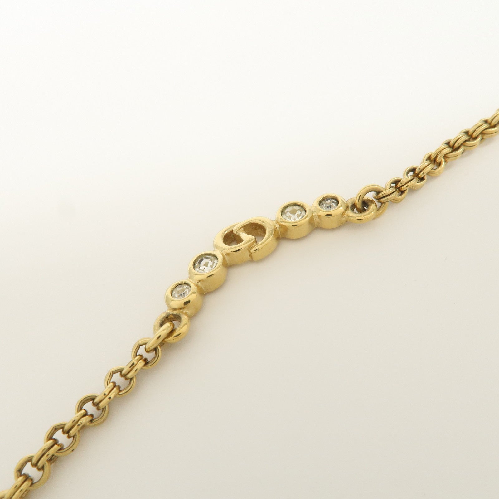 Christian Dior CD Logo Metal Rhinestone Necklace Choker Gold