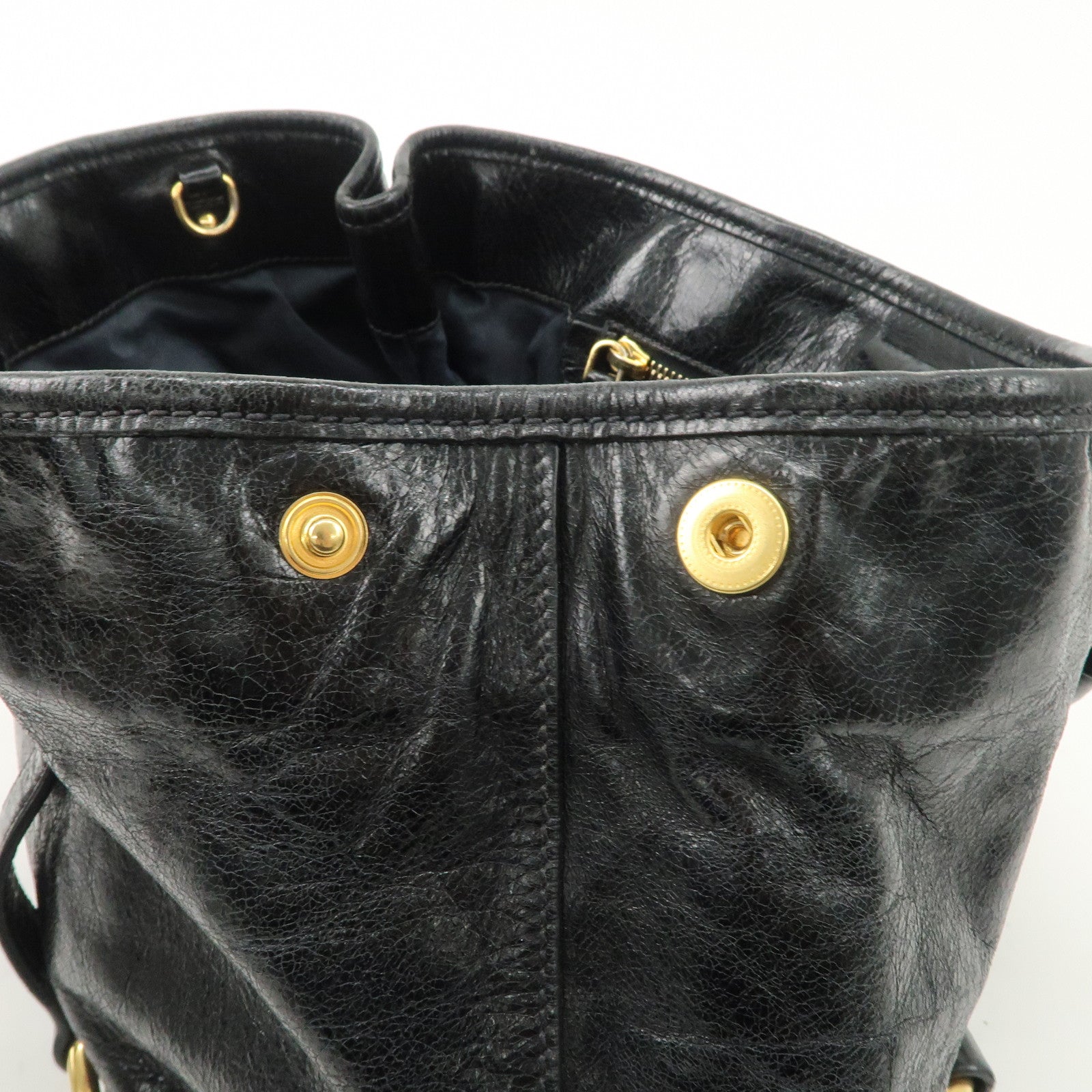 MIUMIU Logo Leather 2WAY Hand Bag Black Gold Hardware RN0685 Used