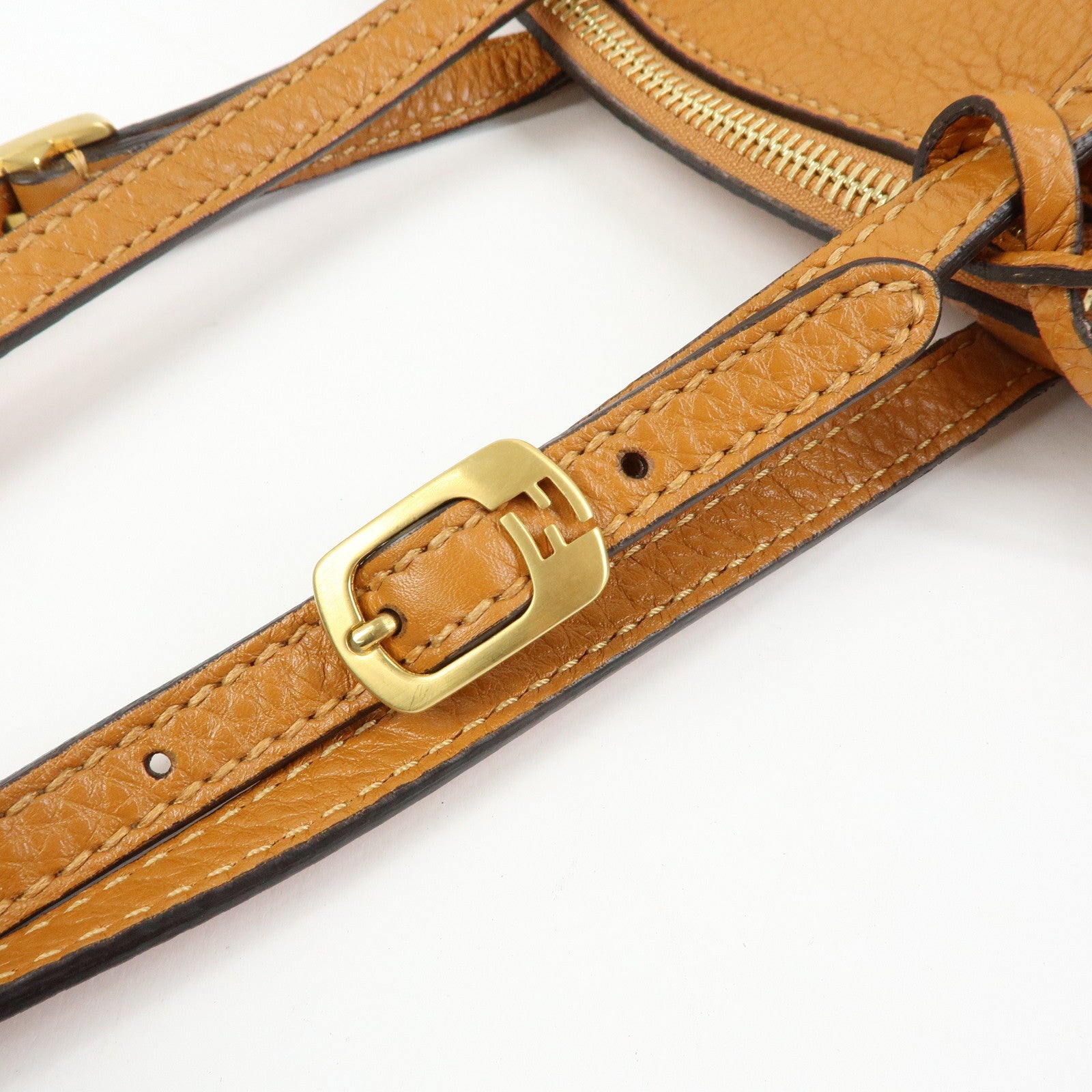 FENDI Chameleon Selleria Leather Tote Bag Shoulder Bag Brown 8BN232