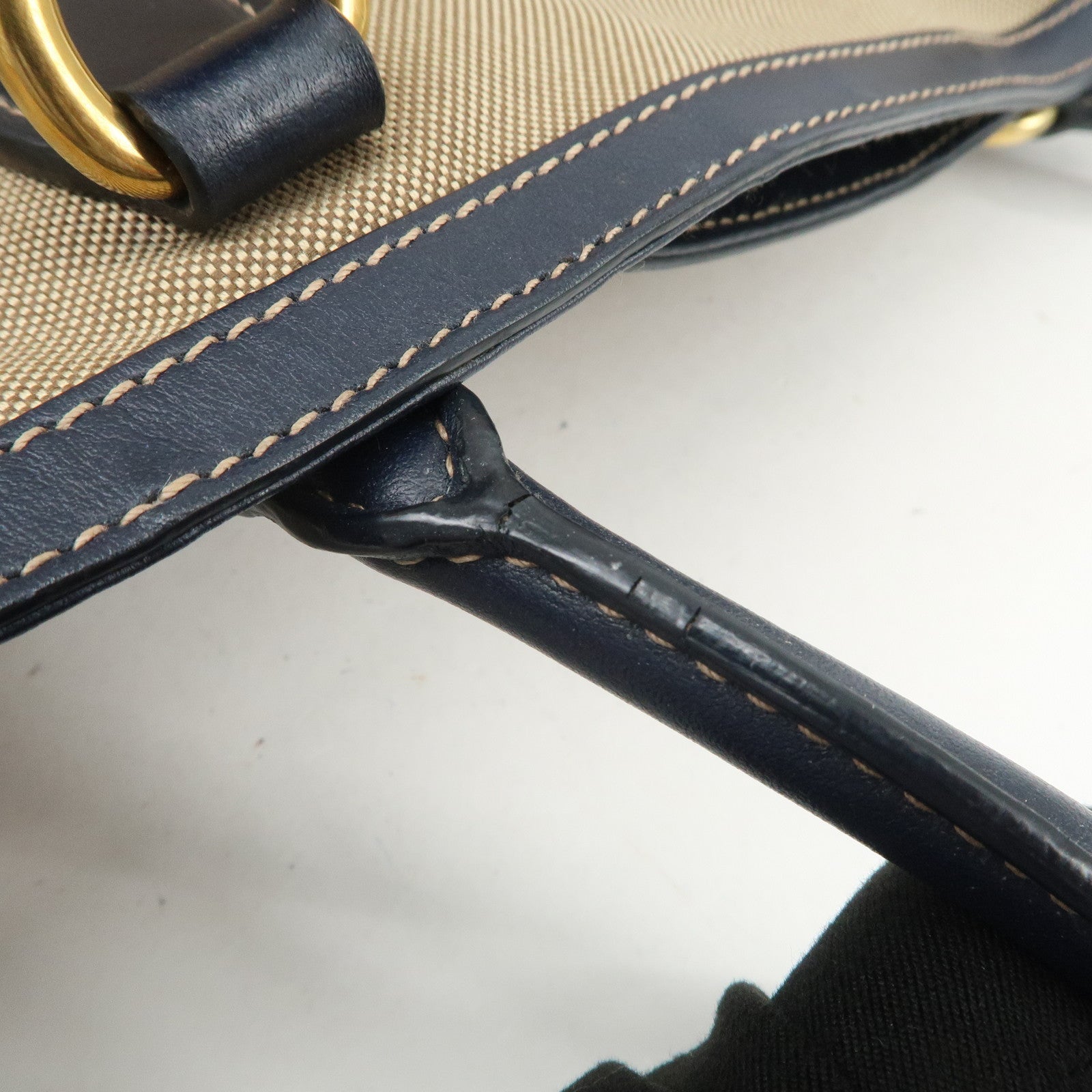 PRADA Logo Jacquard Leather Tote Bag Shoulder Bag Beige 1BG158