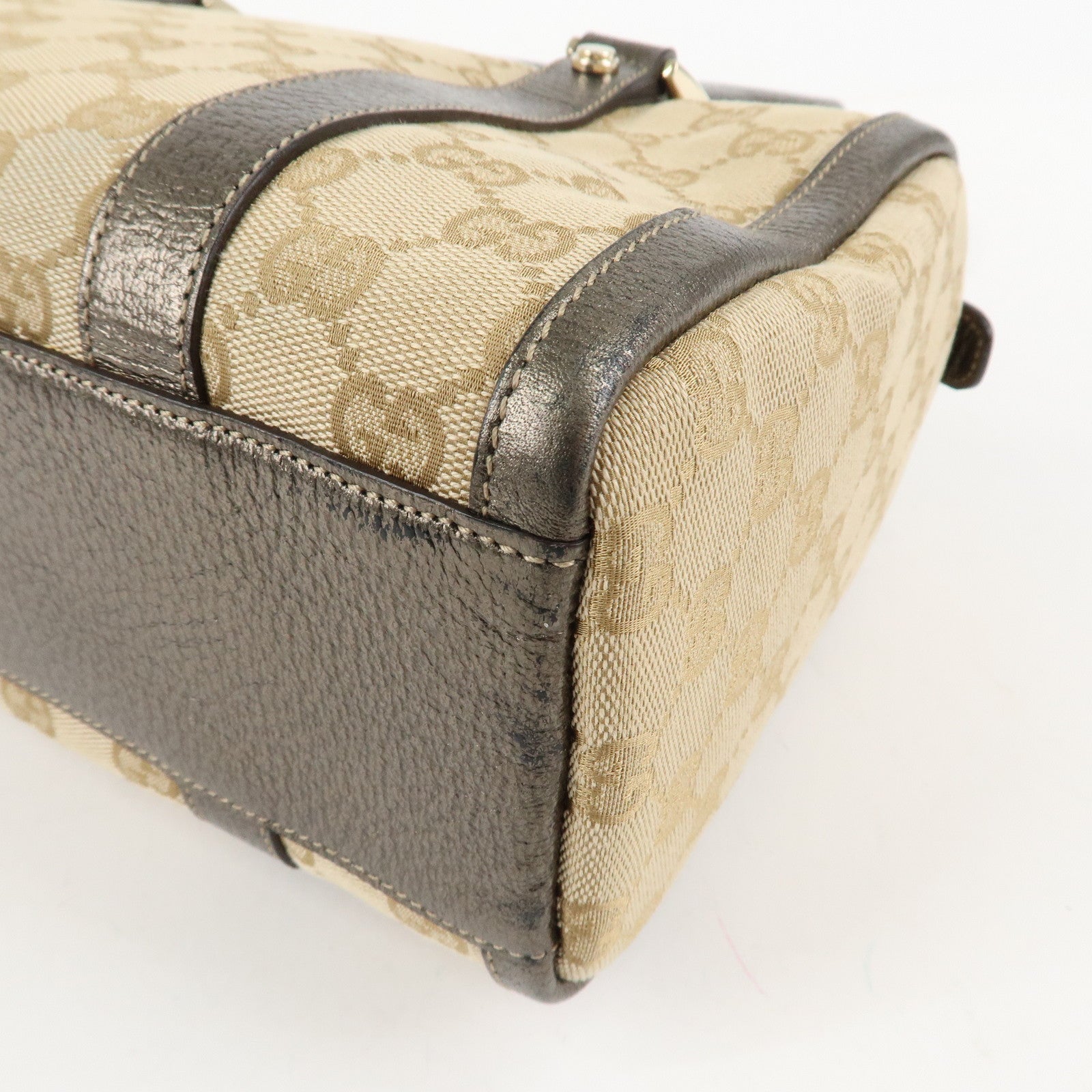 GUCCI Abbey GG Canvas Leather Mini Boston Bag Beige Silver 130942 Used