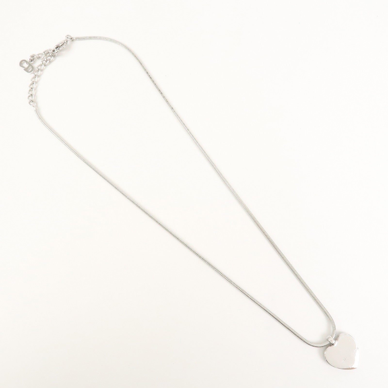 Christian Dior Heart Logo Metal Rhinestone Necklace Choker Silver