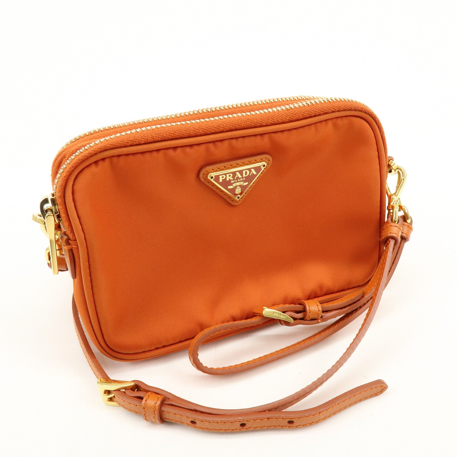 PRADA Triangle Logo Nylon Leather Shoulder Bag Orange 1N1861