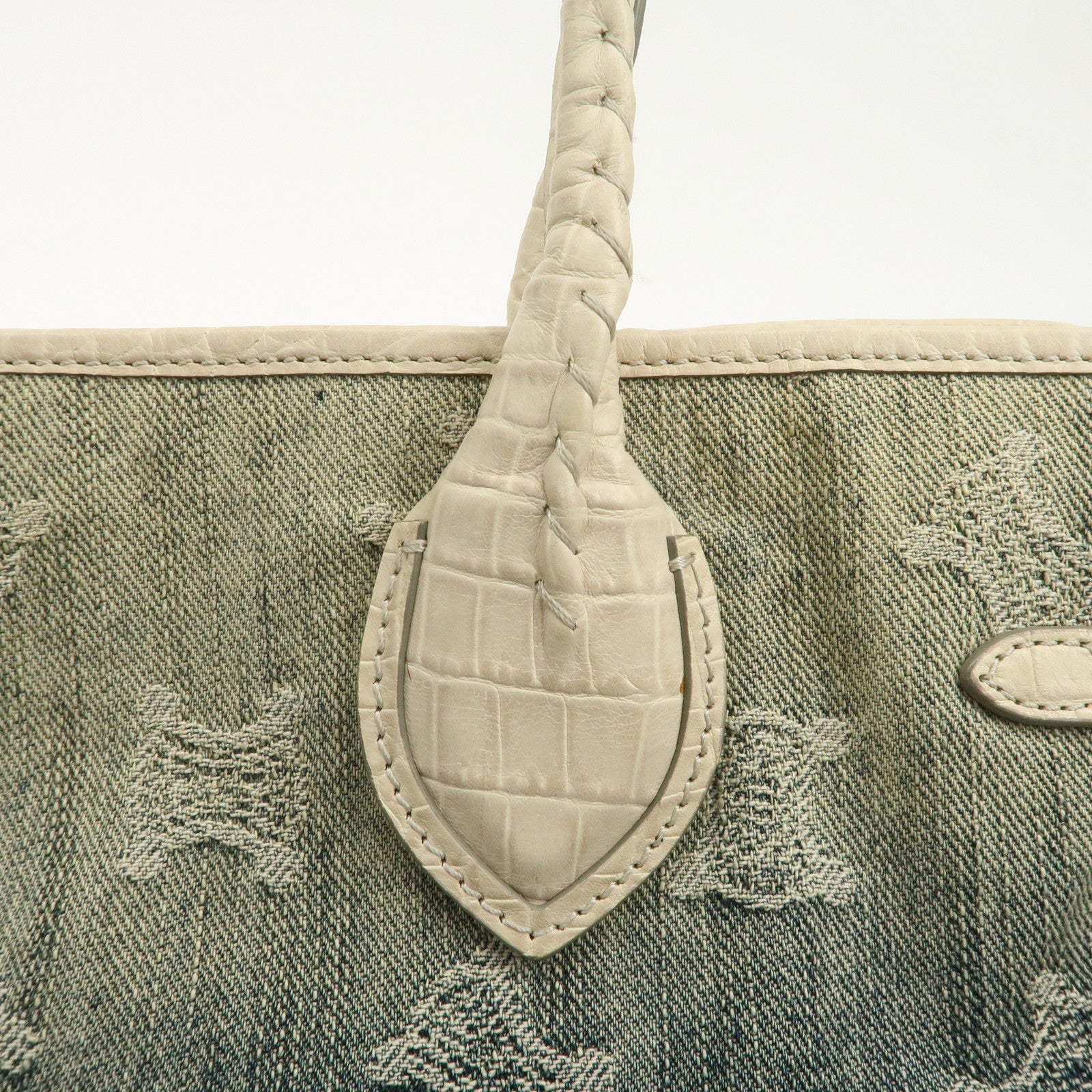 CELINE Macadam Denim Leather Tote Bag Indigo Blue Ivory