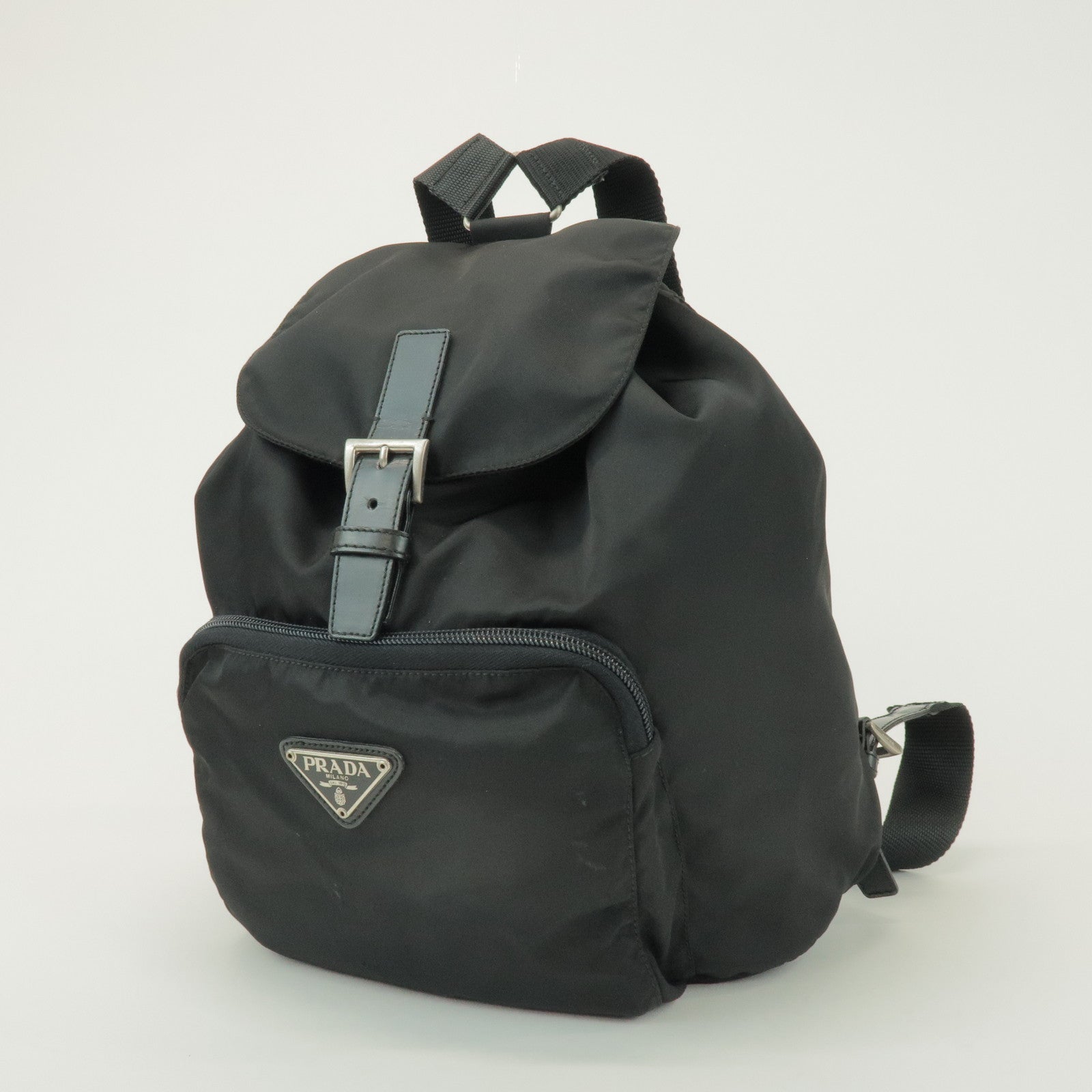 PRADA Triangle Logo Nylon Leather Backpack Rucksack Black B4650F