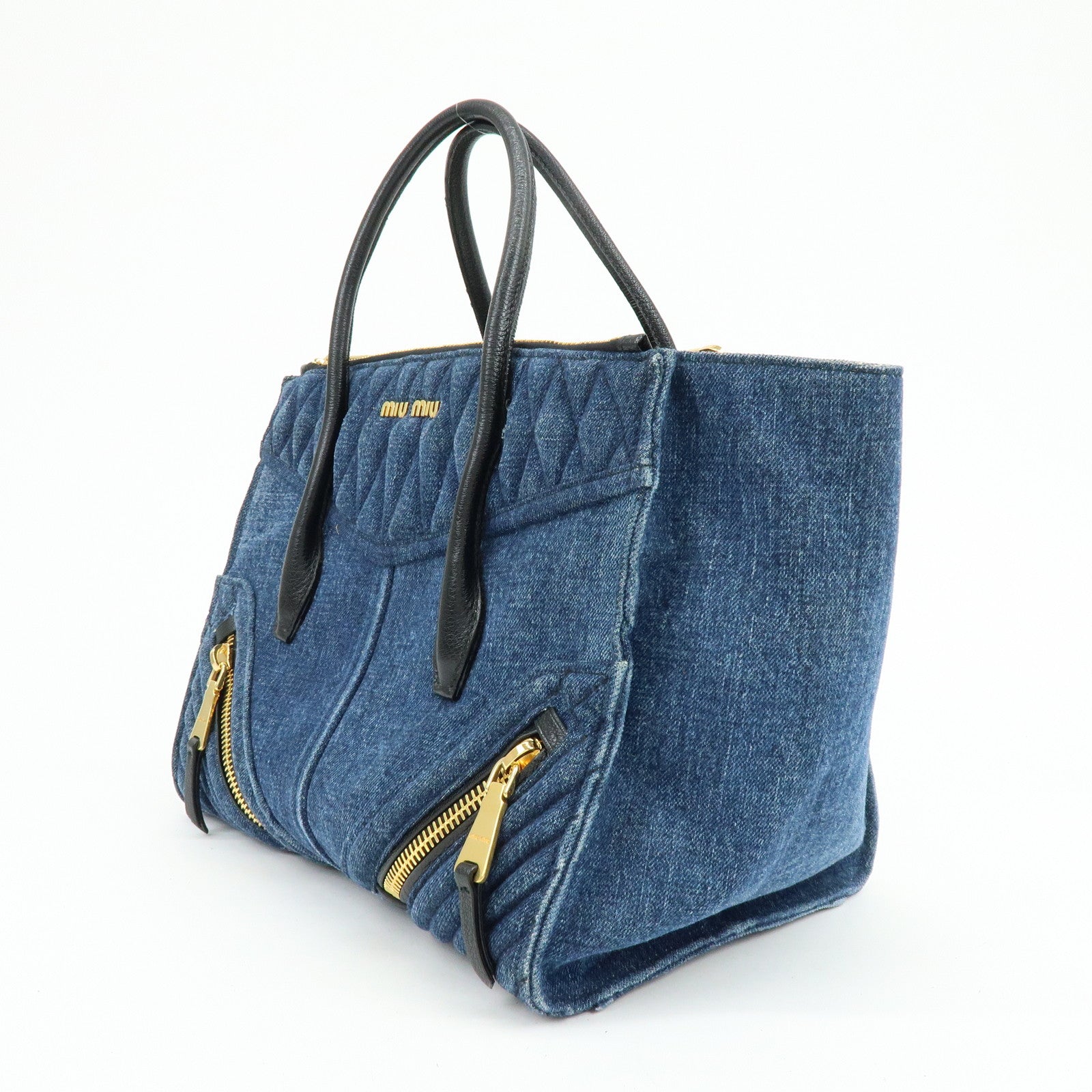 MIU MIU Biker Denim Leather 2Way Bag Hand Bag Shoulder Bag RN1031