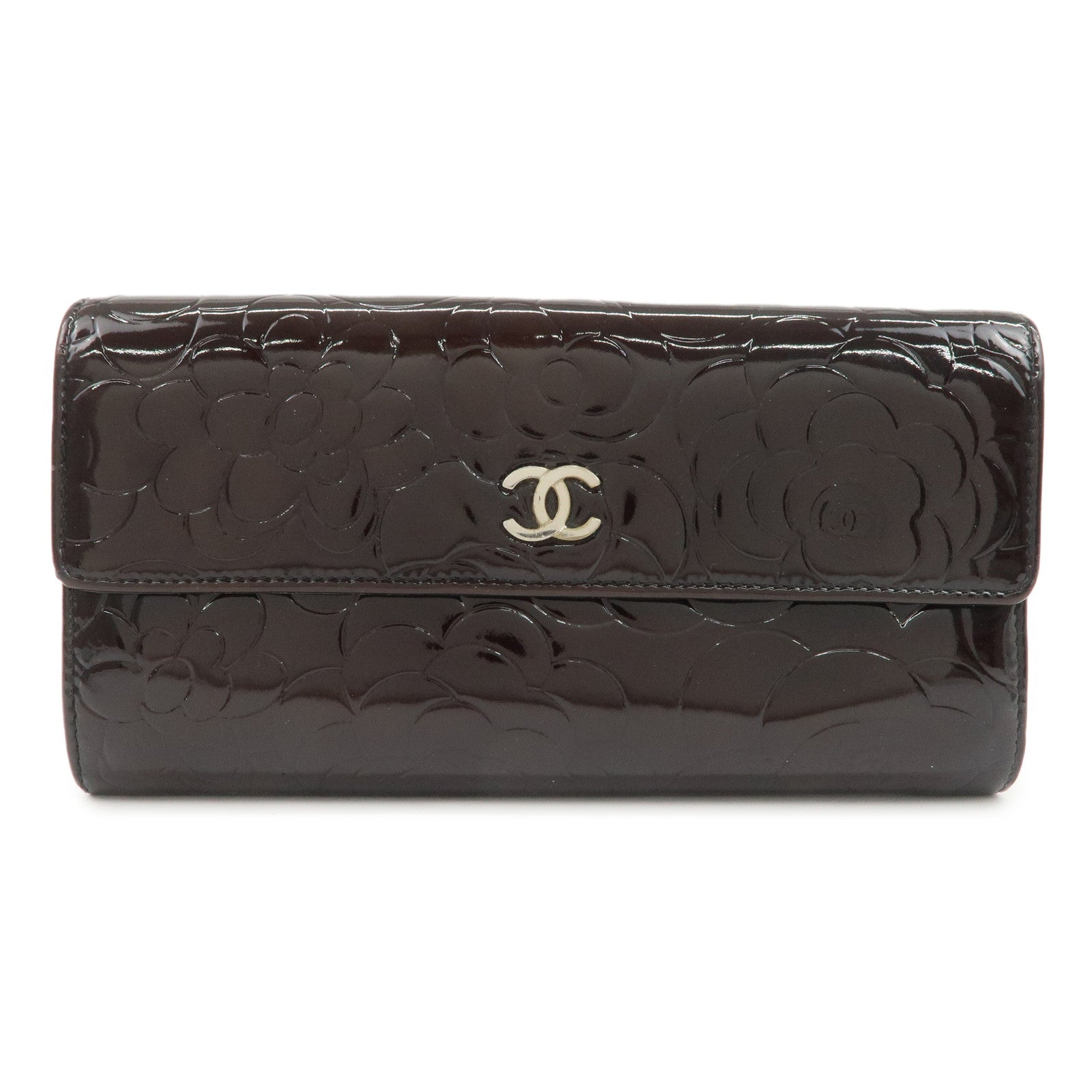 CHANEL COCO Mark Camellia Bi-fold Long Wallet Dark Brown A82283
