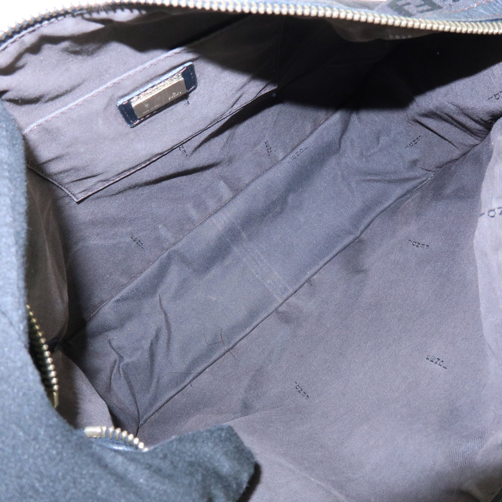 FENDI Zucchino Canvas Leather Shoulder Bag Dark Brown 8BT090