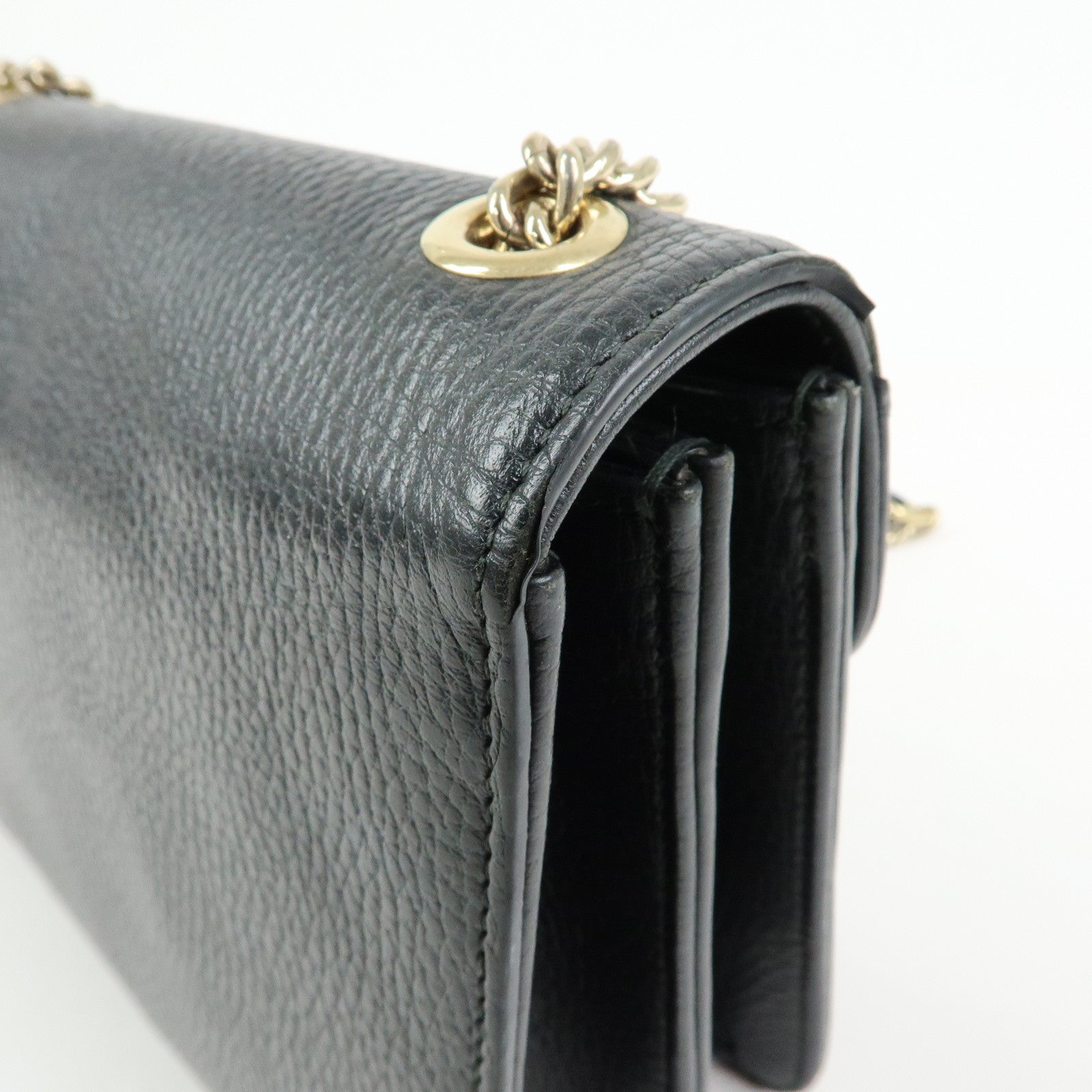 GUCCI Interlocking G Leather Chain Shoulder Bag Black 510304