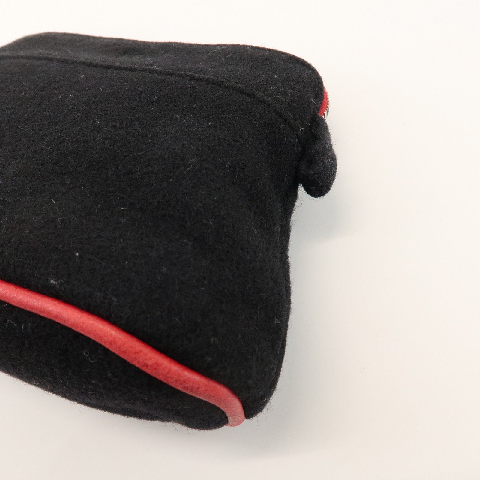 HERMES Bolide Pouch MM Wool Leather Cosmetic Pouch Black Red