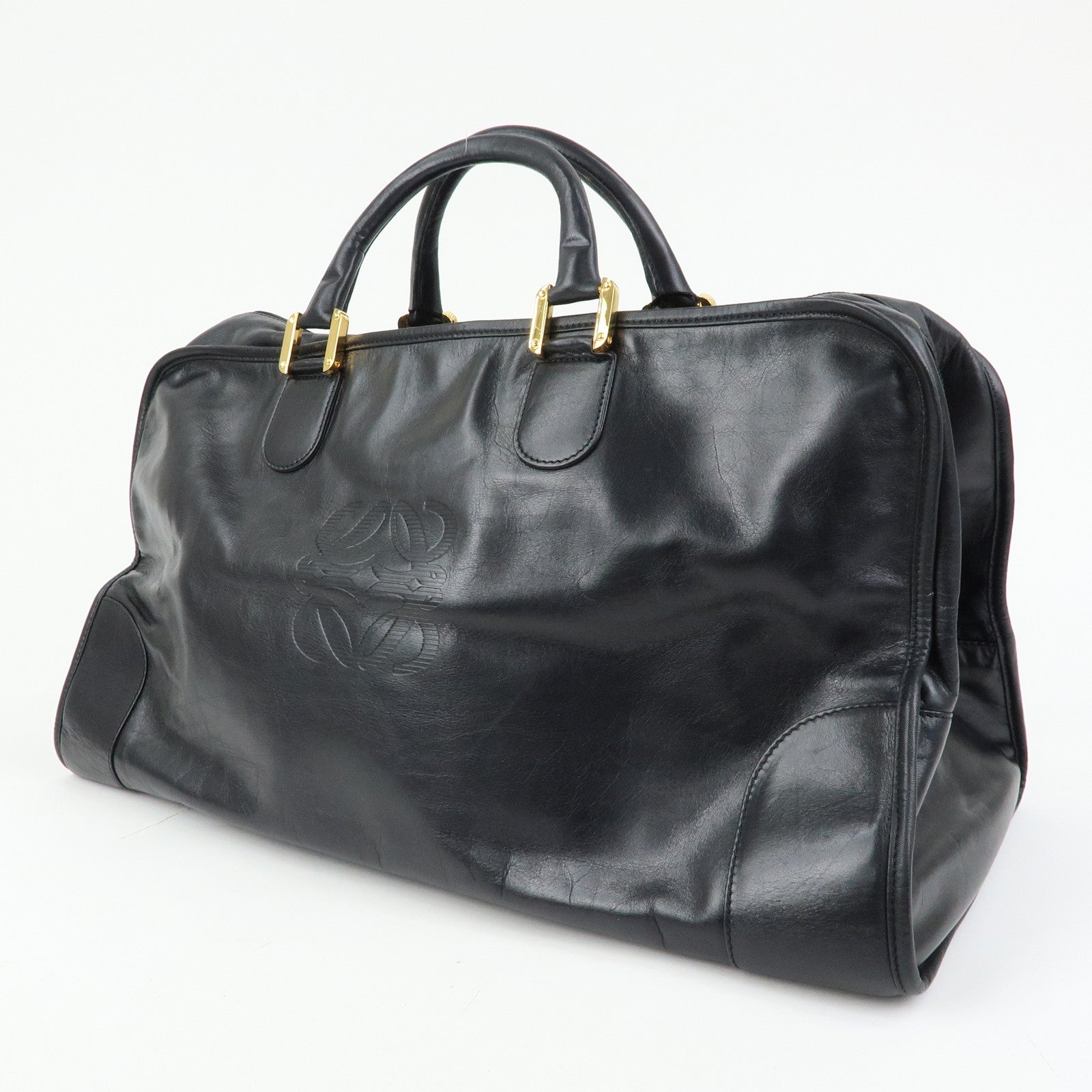 LOEWE Anagram Amazona 50 Leather Hand Bag Boston Bag Black