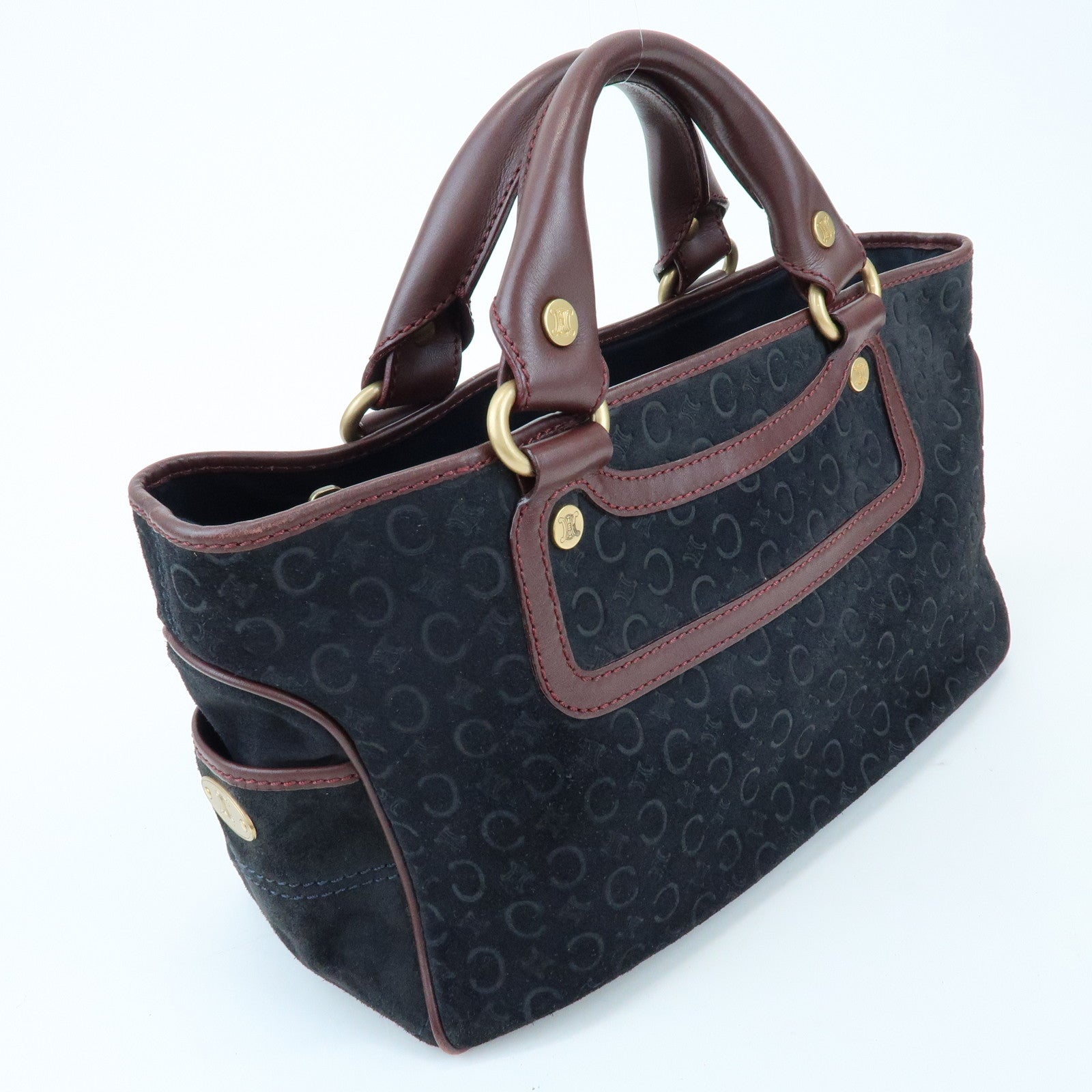 CELINE C Macadam Boogie Bag Suede Leather Hand Bag Black Bordeaux