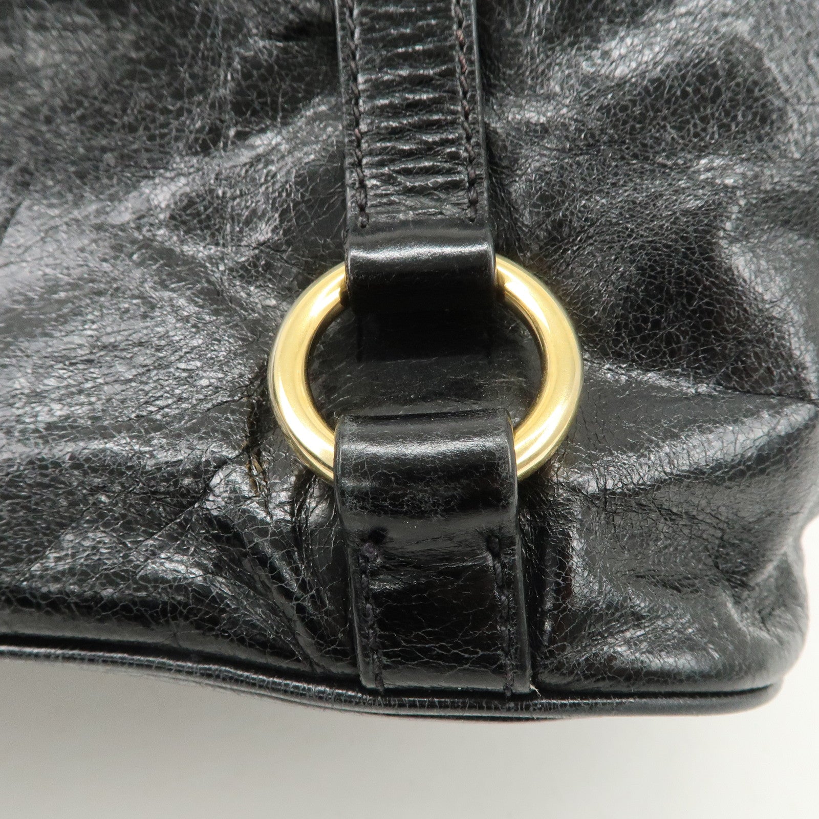 MIUMIU Logo Leather 2WAY Hand Bag Black Gold Hardware RN0685 Used