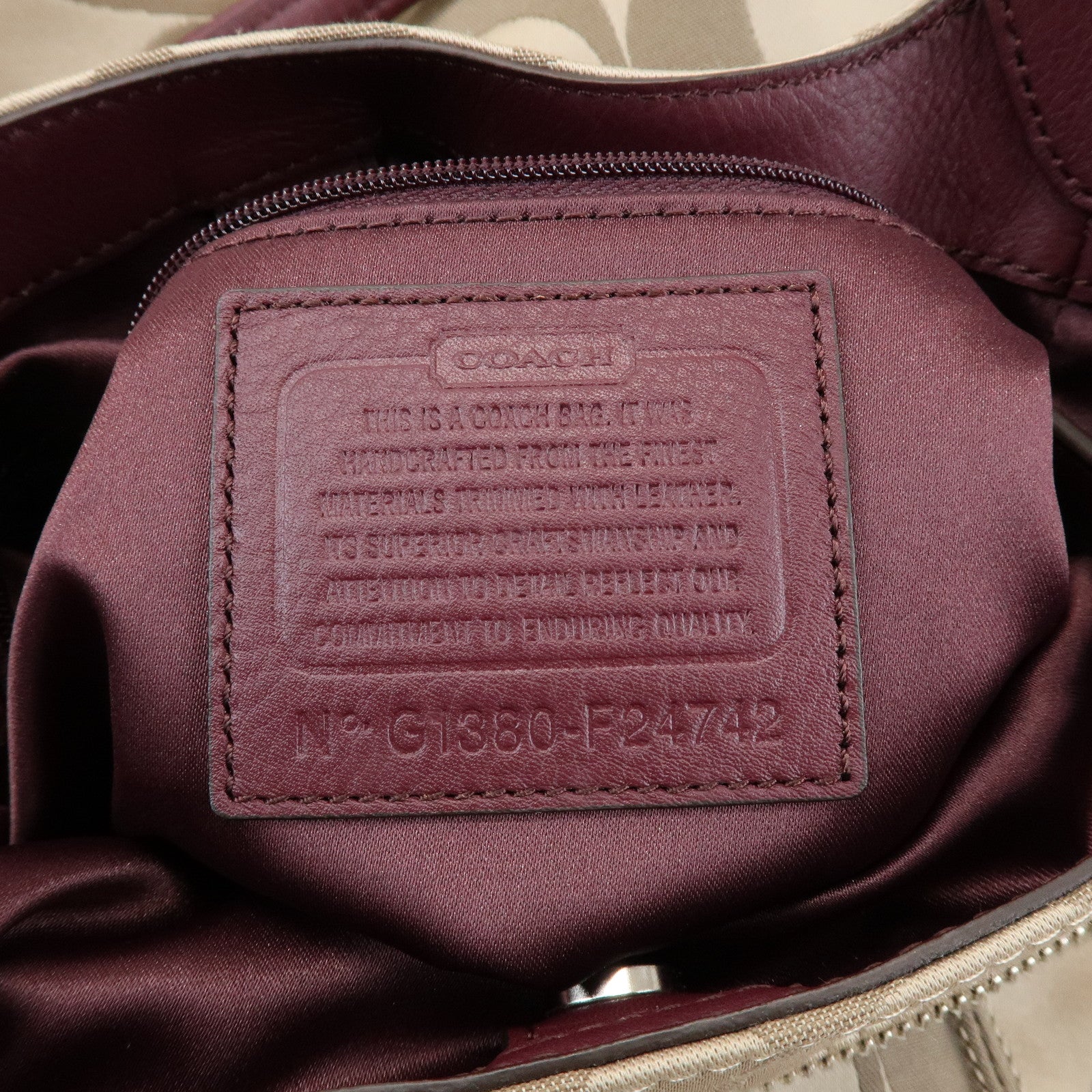 COACH Signature Canvas Leather Shoulder Bag Hand Bag Beige Bordeaux