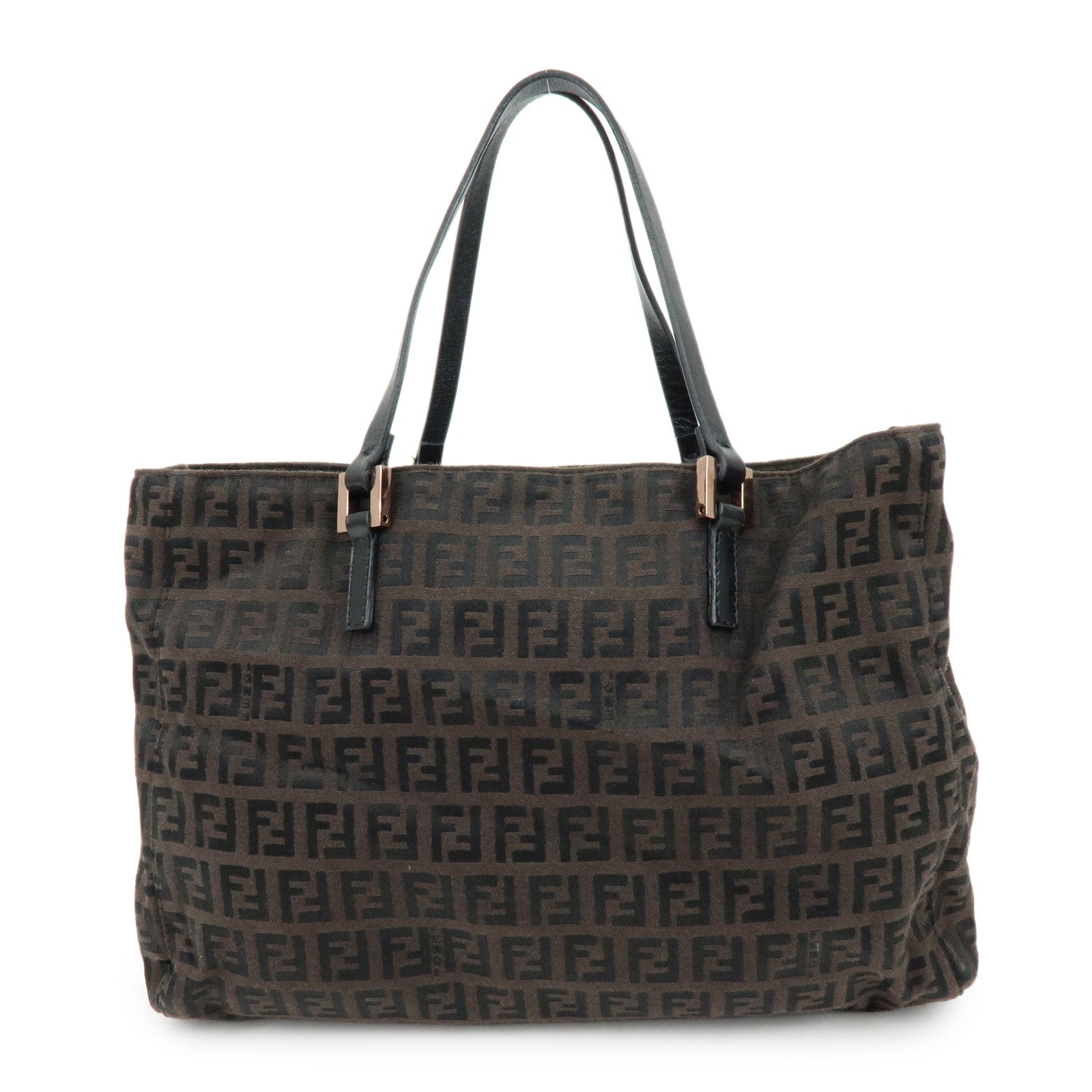 FENDI Zucchino Canvas Leather Tote Bag Hand Bag Brown 8BH018