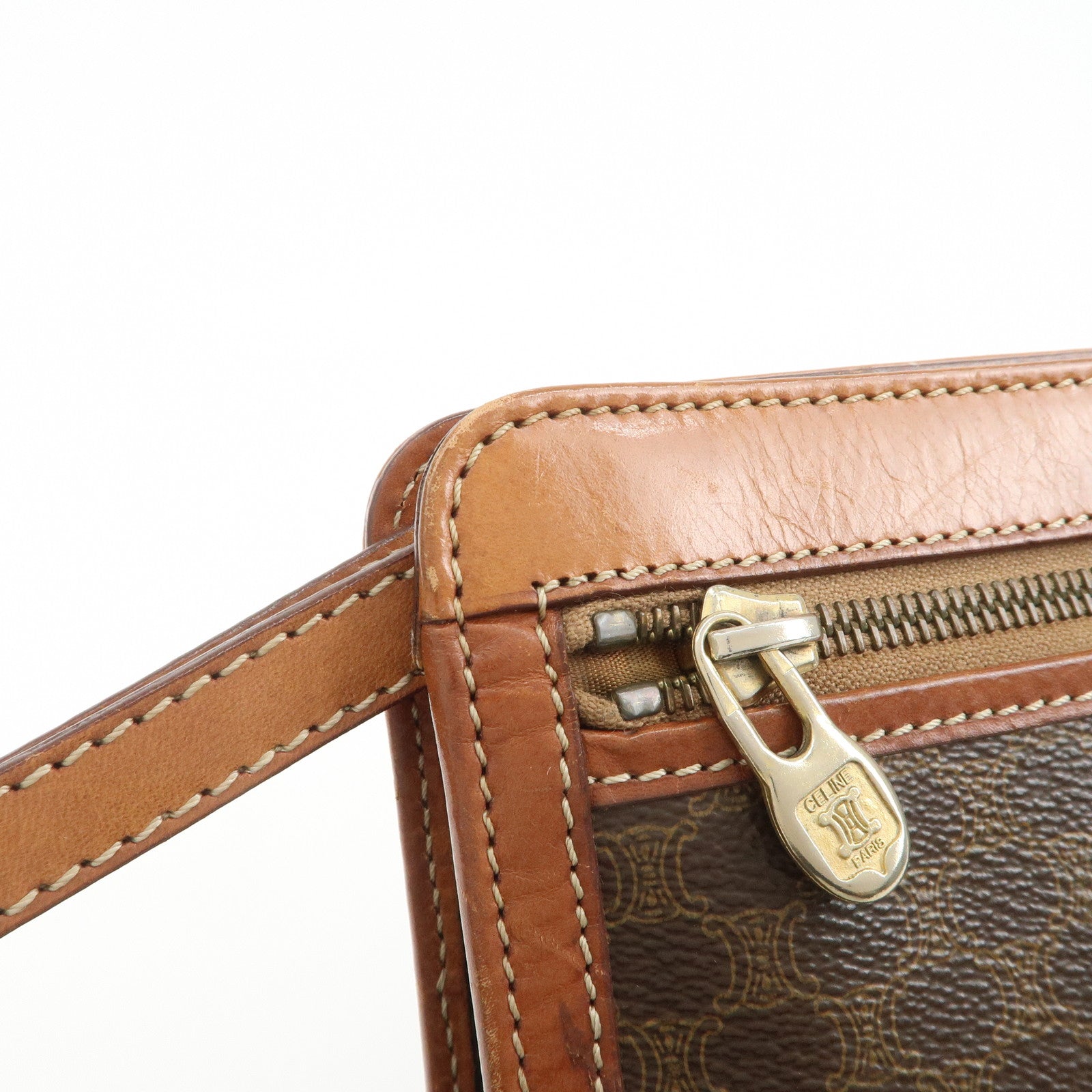 CELINE Macadam PVC Logo Leather Clutch Bag Brown