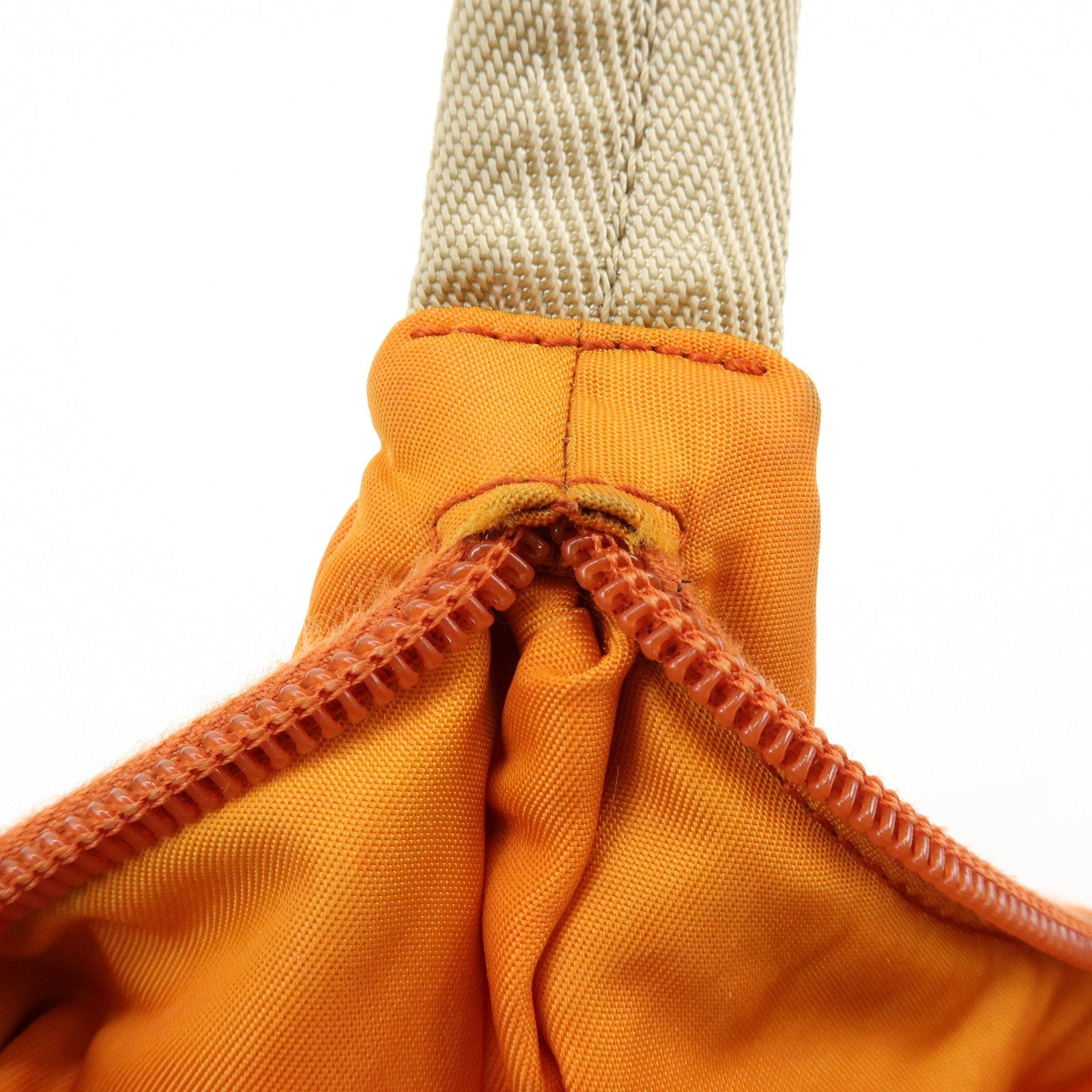 PRADA Triangle Logo Nylon Hand Bag Shoulder Bag Orange Beige