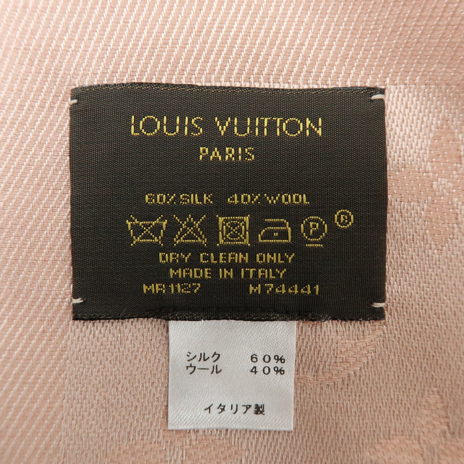 Louis Vuitton Monogram Silk Wool Scarf Shawl Pink M74441