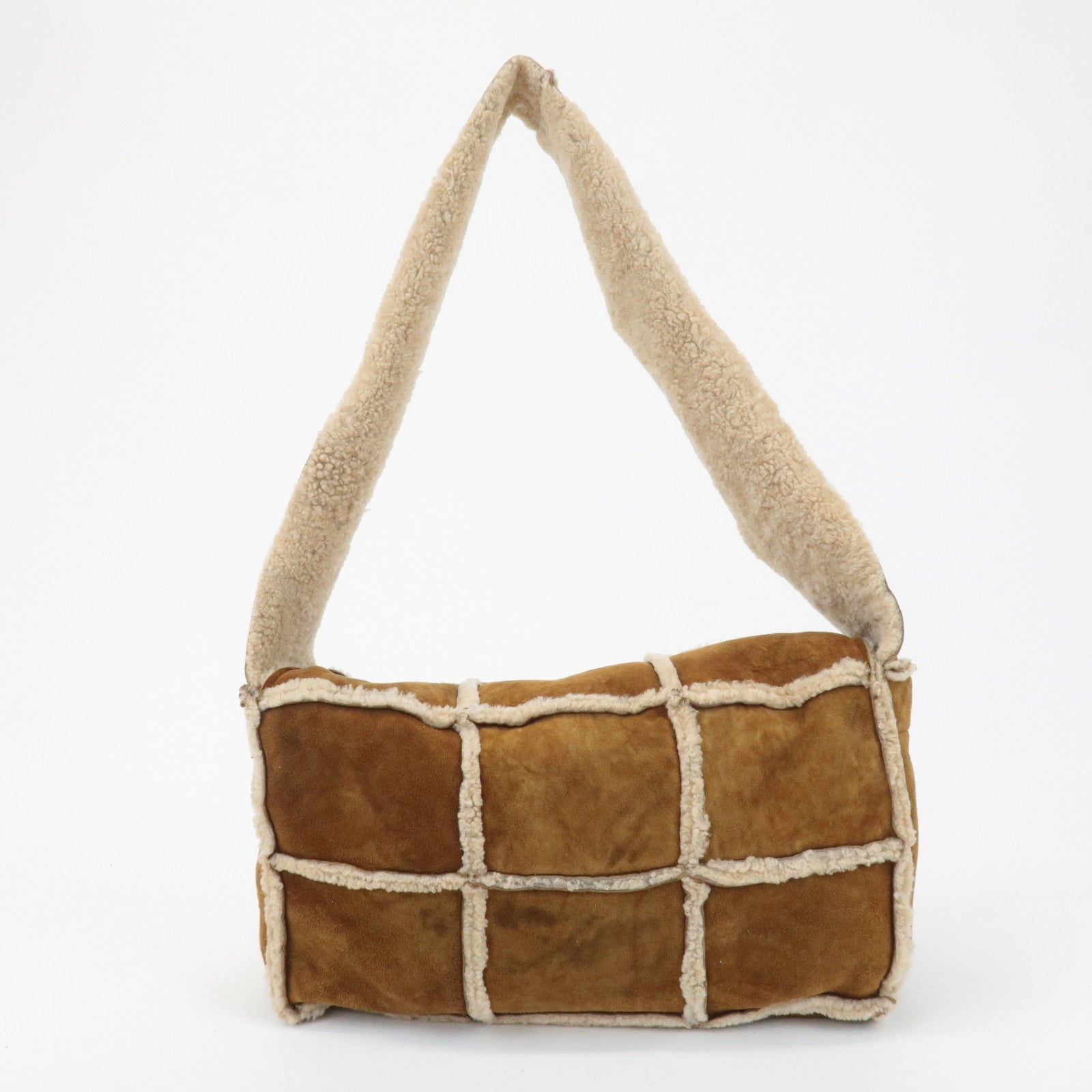 CHANEL Chocolate Bar Suede Mouton Shoulder Bag Hand Bag Brown Used