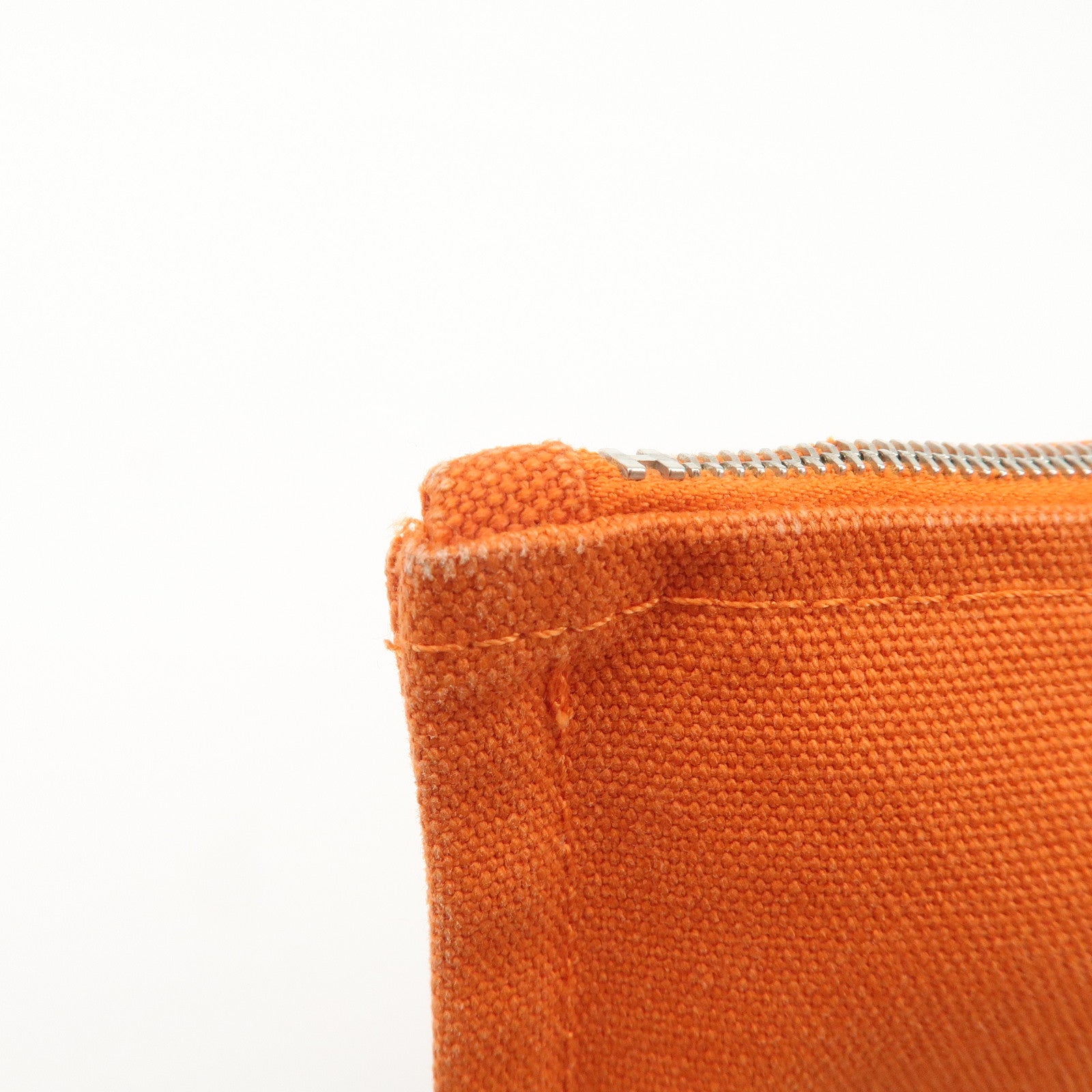 HERMES  Set of 2 Canvas Leather Pouch Cosmetic Pouch Orange Red Used