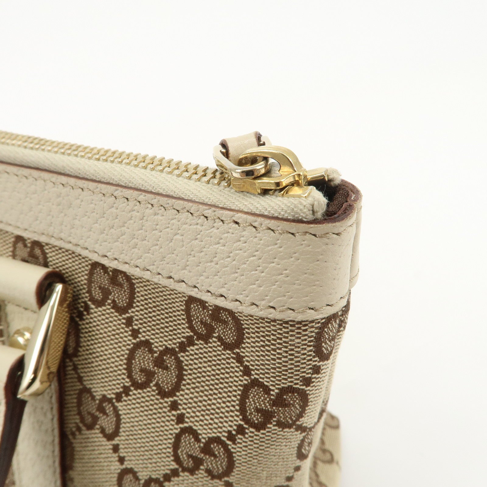 GUCCI Abbey GG Canvas Leather Tote Bag Hand Bag Beige Ivory 141471