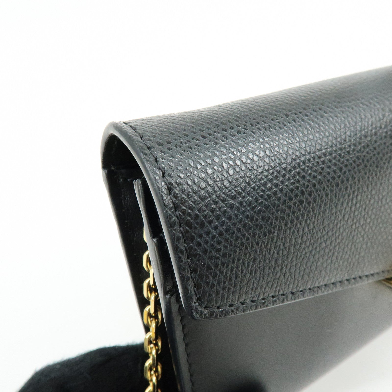 FENDI Leather Chain Wallet WOC Black 8M0365