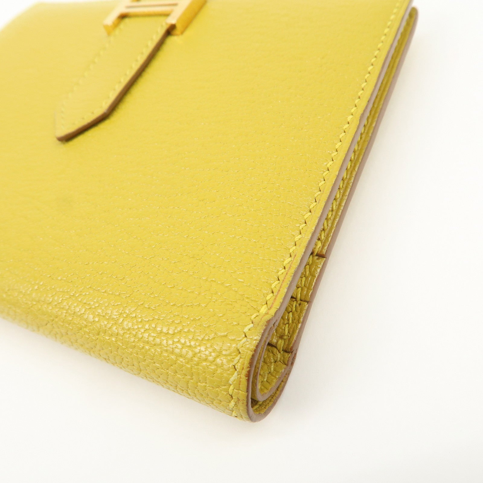 HERMES Leather Bearn Mini Compact Wallet D Stamped Yellow