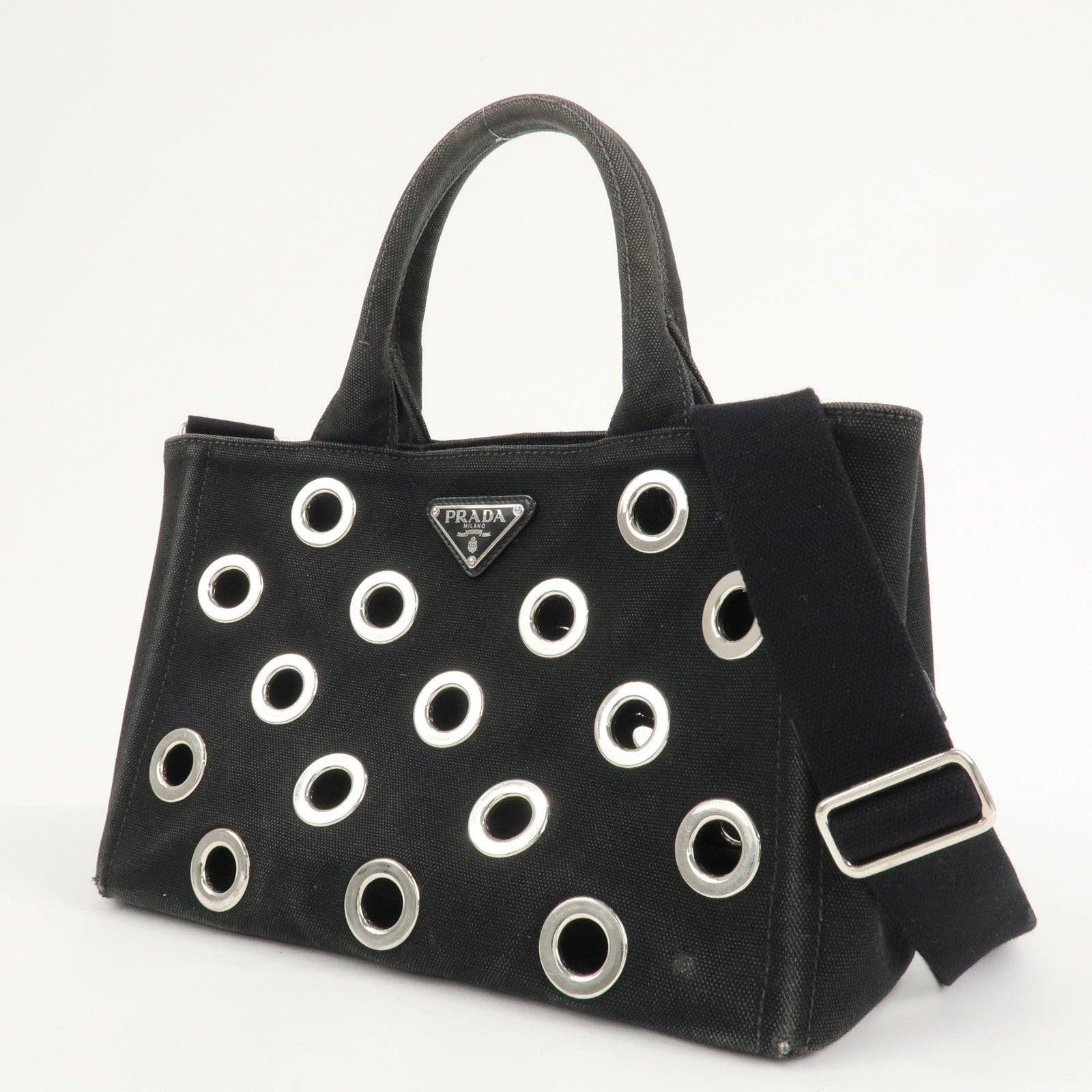 PRADA Logo Canapa Mini Canvas 2Way Bag Hand Bag Black 1BG439