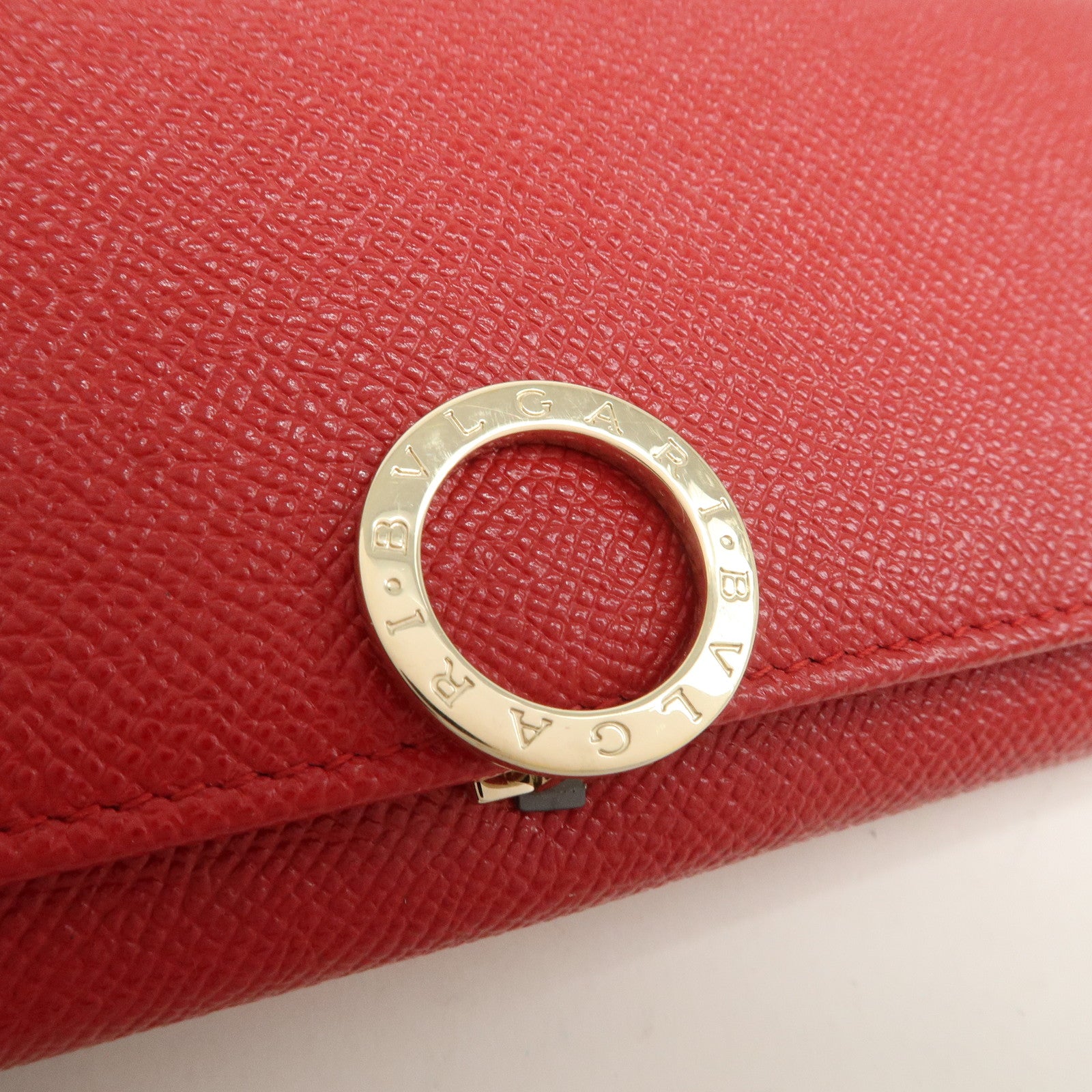 BVLGARI Logo Leather Bi-Fold Long Wallet Red