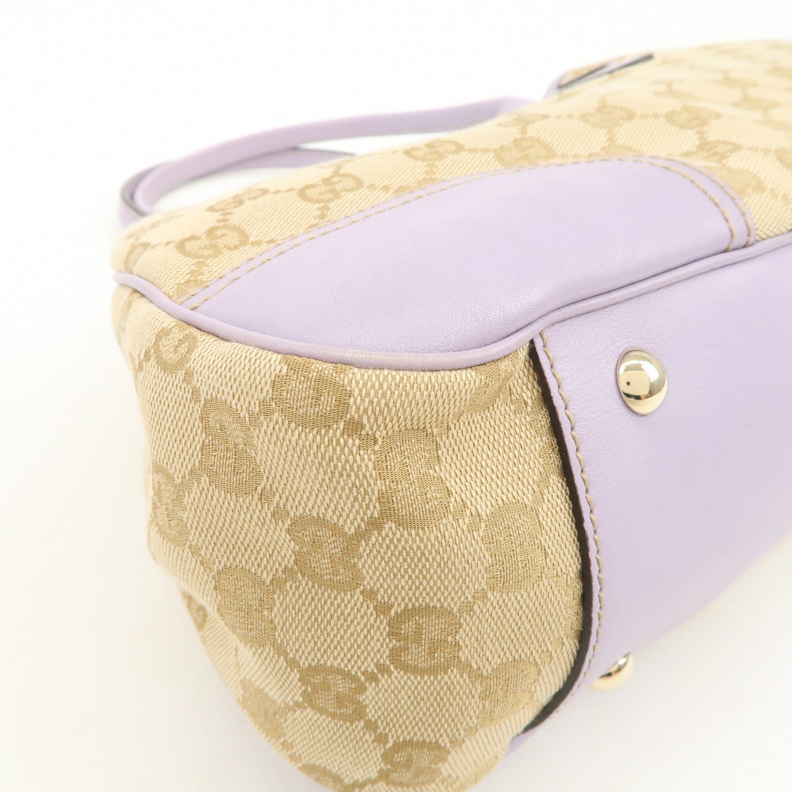 GUCCI Princy GG Canvas Leather Tote Bag Beige Light Purple 163805