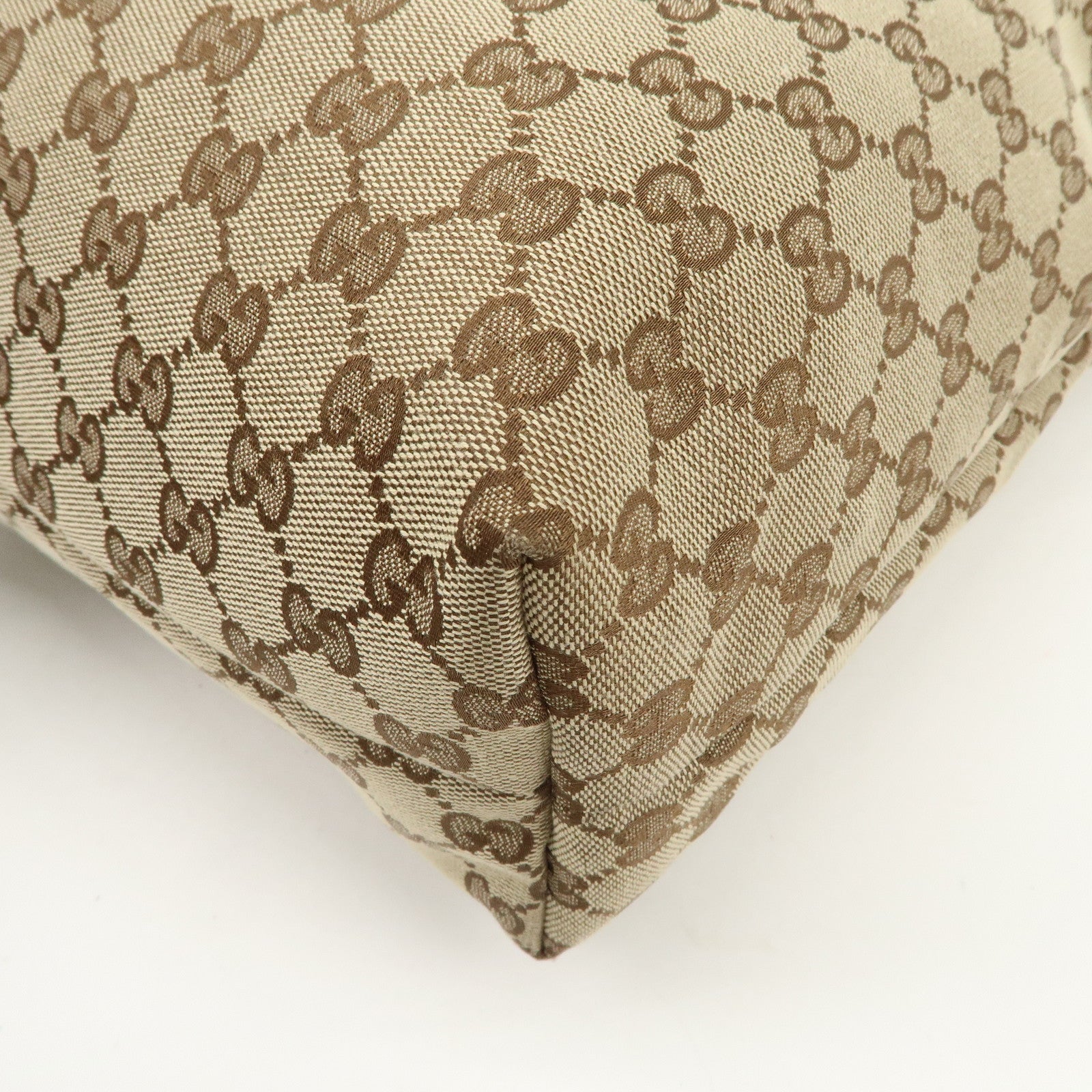 GUCCI GG Monogram Canvas Leather Tote Bag Beige Mushroom 163695