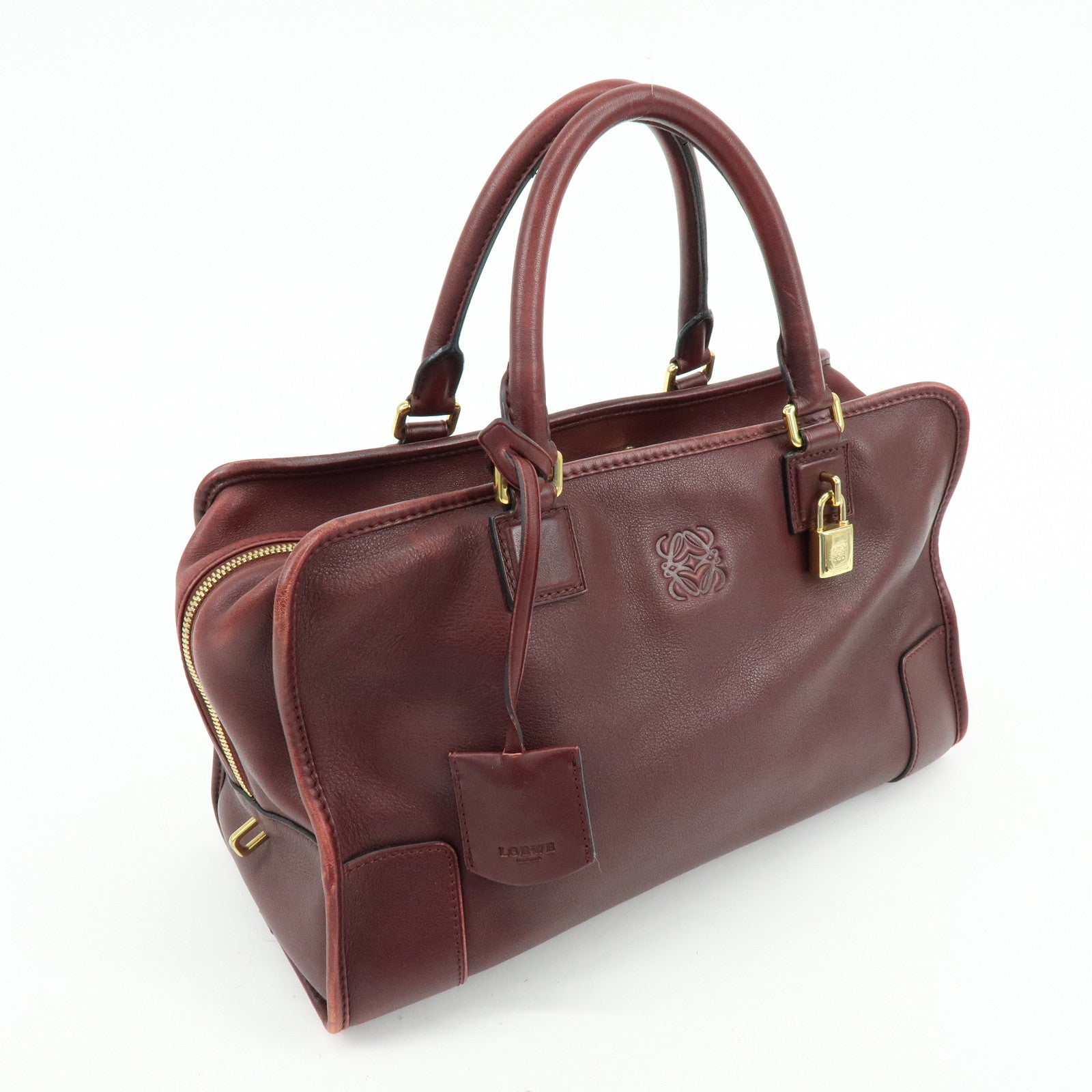 LOEWE Anagram Amazona 36 Calf Leather Hand Bag Boston Bag Wine Red