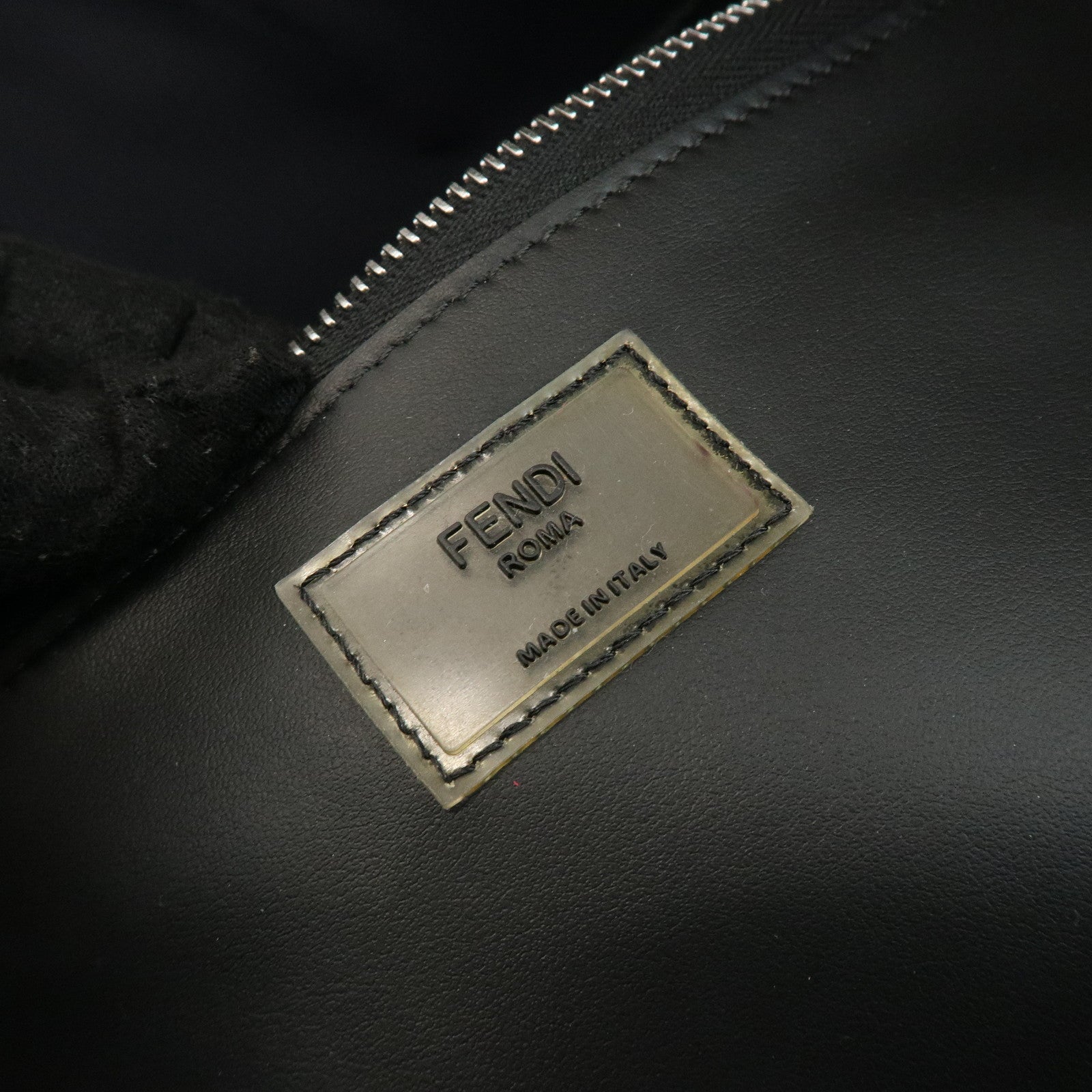 FENDI Pequin Nylon Leather Tote Bag Hand Bag Black 7VA454