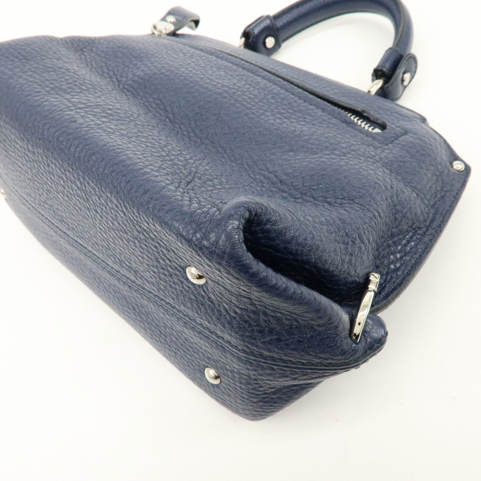 Ferragamo Gancini Leather Hand Bag Navy