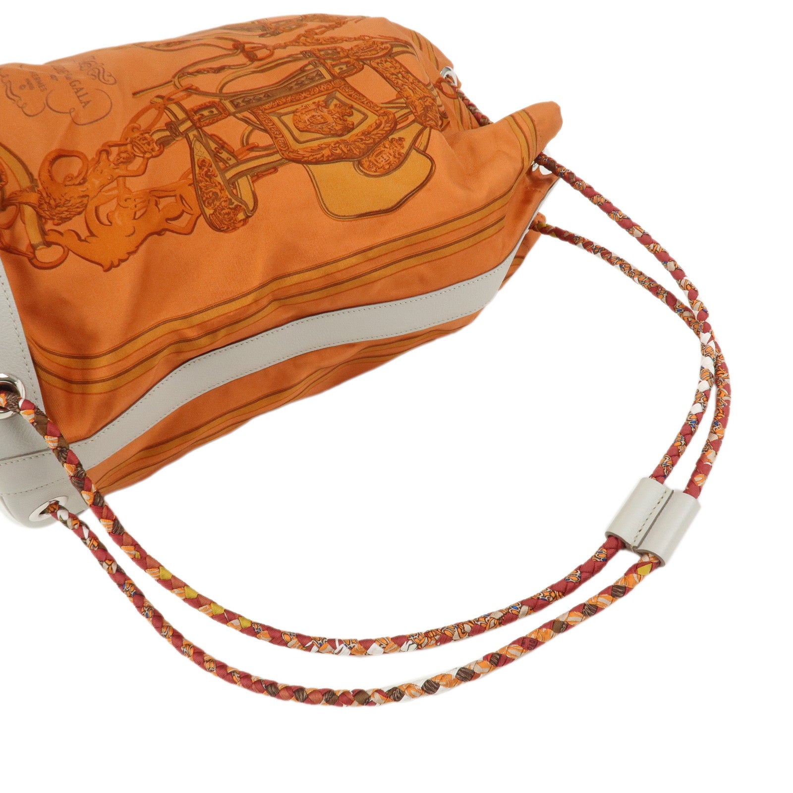 HERMES Soie Cool 22 Silk Leather Shoulder Bag Backpack Orange