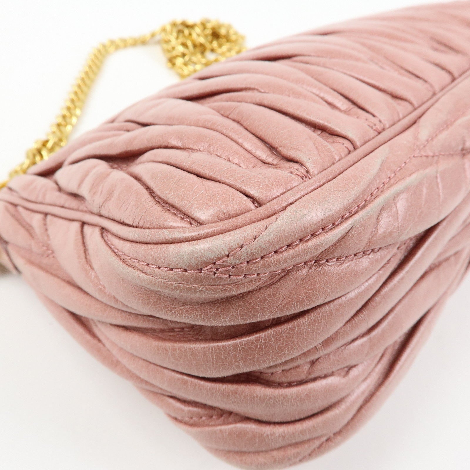 MIU MIU Matelasse Leather Chain Shoulder Crossbody Bag Pink 5BC892